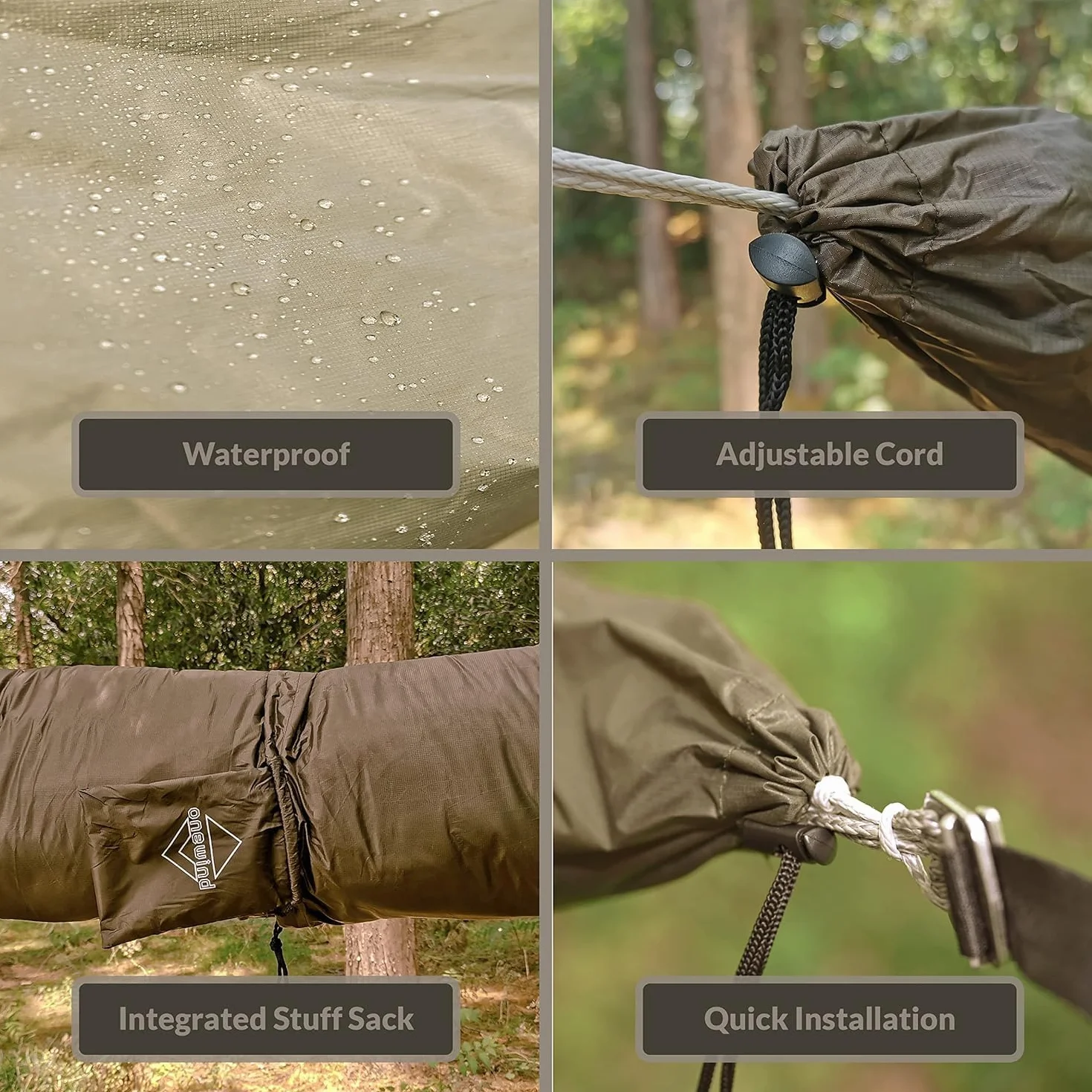 Onewind Pokrowiec na hamak 3,7 m, lekki i kompaktowy hamak kempingowy do przechowywania i pokrowiec 30 cm, duży, do hamaka, kombinacji podkołdry, topquilt, zielony OD