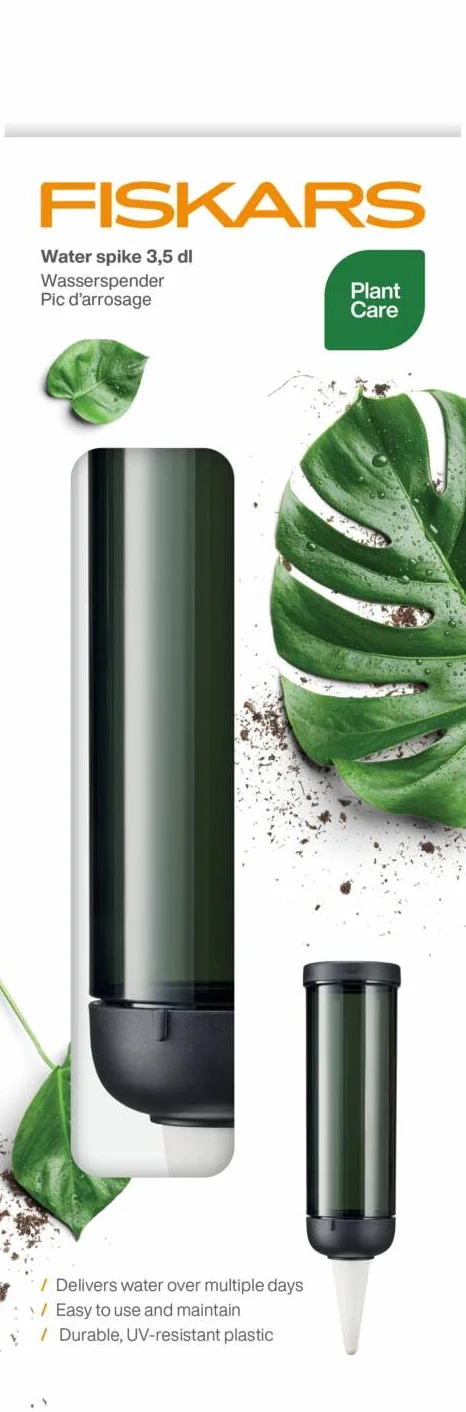 Fiskars Urban Plant Care dozownik wody do roślin, do wnętrz i na balkon, 350 ml, do 5 dni ciągłego nawadniania, 6,4 x 25 cm, ceramika/tworzywo sztuczne, ciemnozielony, 1075380