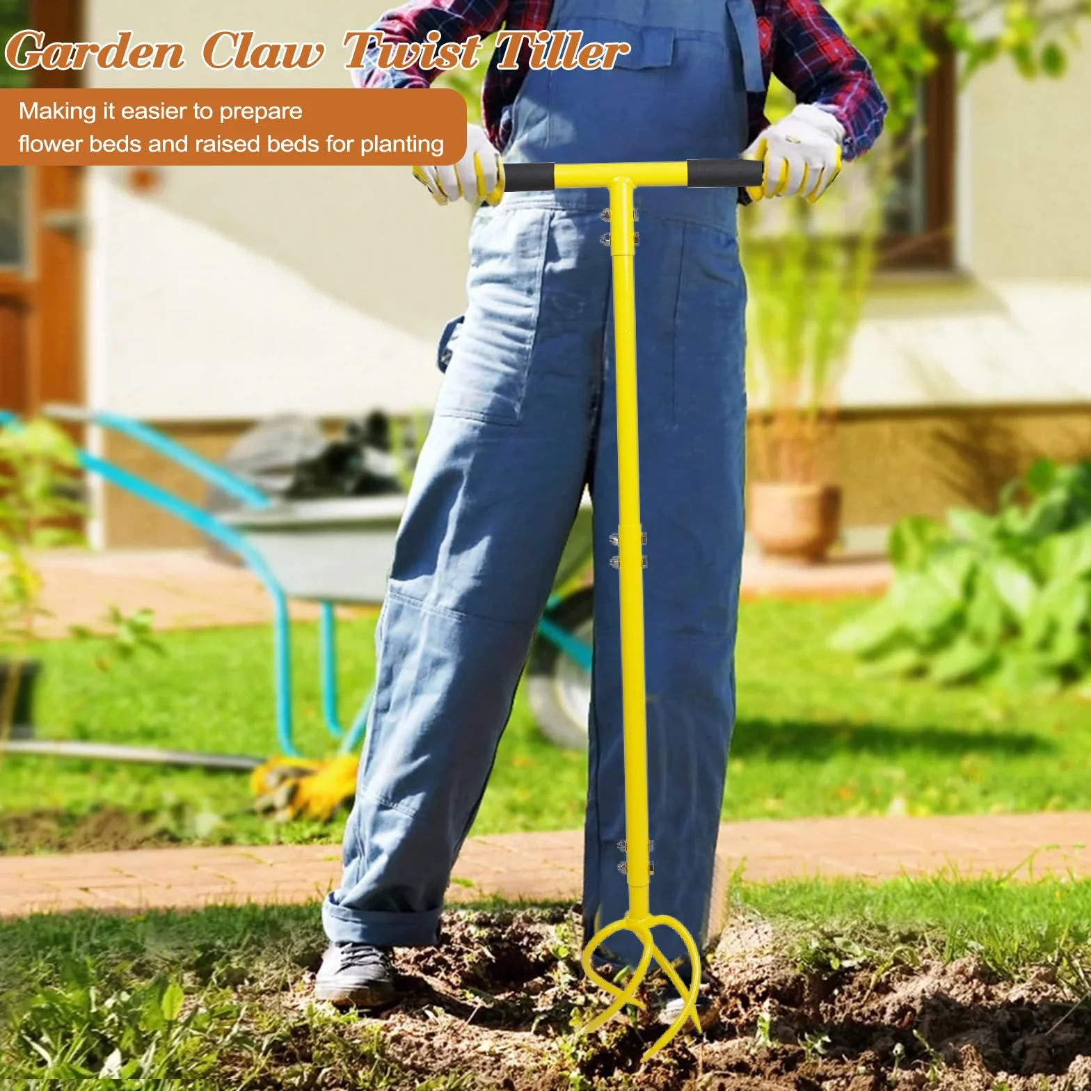 BARAYSTUS Ręczny Tiller Cultivator Regulowana Wysokość Garden Claw