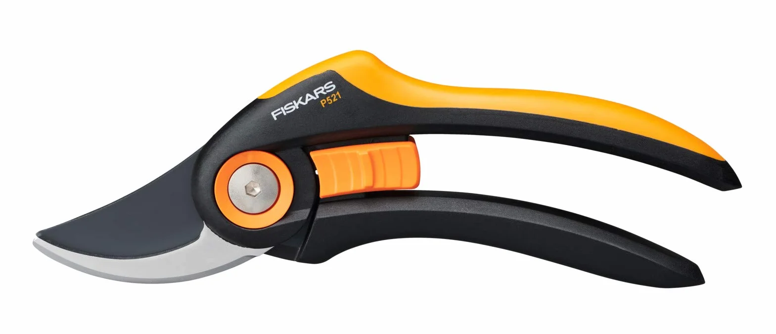 Fiskars Sekator nożycowy, Plus, P521, Do świeżych gałązek i łodyg, Powłoka nieprzywierająca, Ostrza ze stali nierdzewnej, Długość: 20,1 cm, Czarny/Pomarańczowy, 1057167