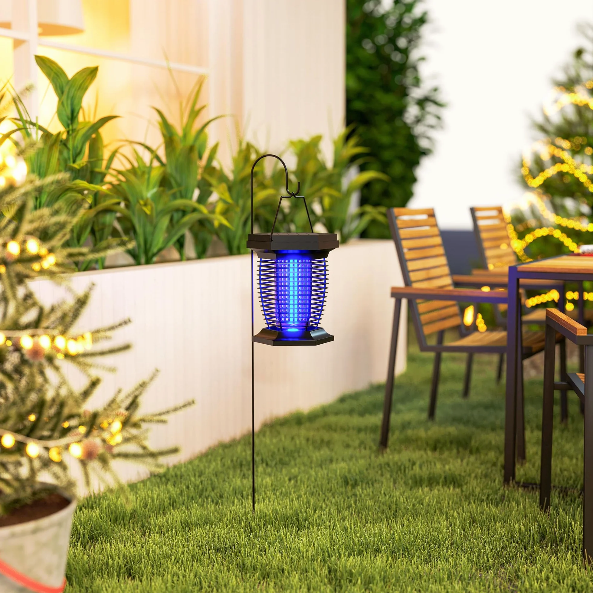 Outsunny 2-in-1 Electric Fly Zapper with UVA Light, Hanging Garden Lantern, Solar and USB-DC Rechargeable Insect Mosquito Bug Zapper, Fly Killer for Indoor and Outdoor Use, Black
