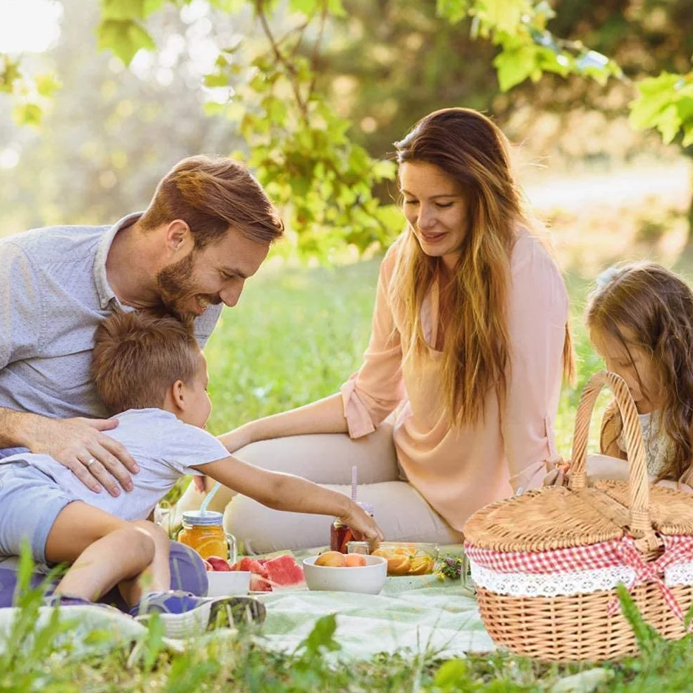 Atyhao wiklinowy kosz piknikowy z pokrywką i uchwytem