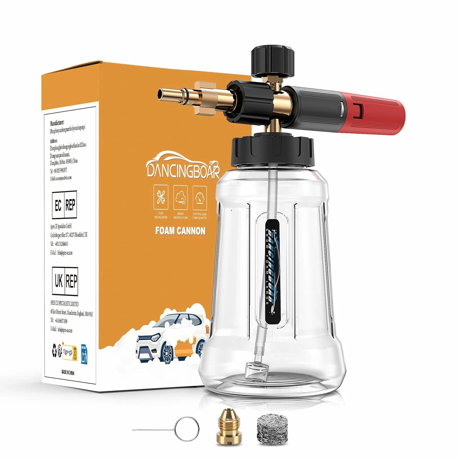 Snow Foam Lance Cannon butelka do Bosch 110/120/125 Aquatak Black & Decker AR Blue Clean, pistolet do pianki śnieżnej z regulowaną dyszą 1 l, akcesoria do myjki wysokociśnieniowej Bosch