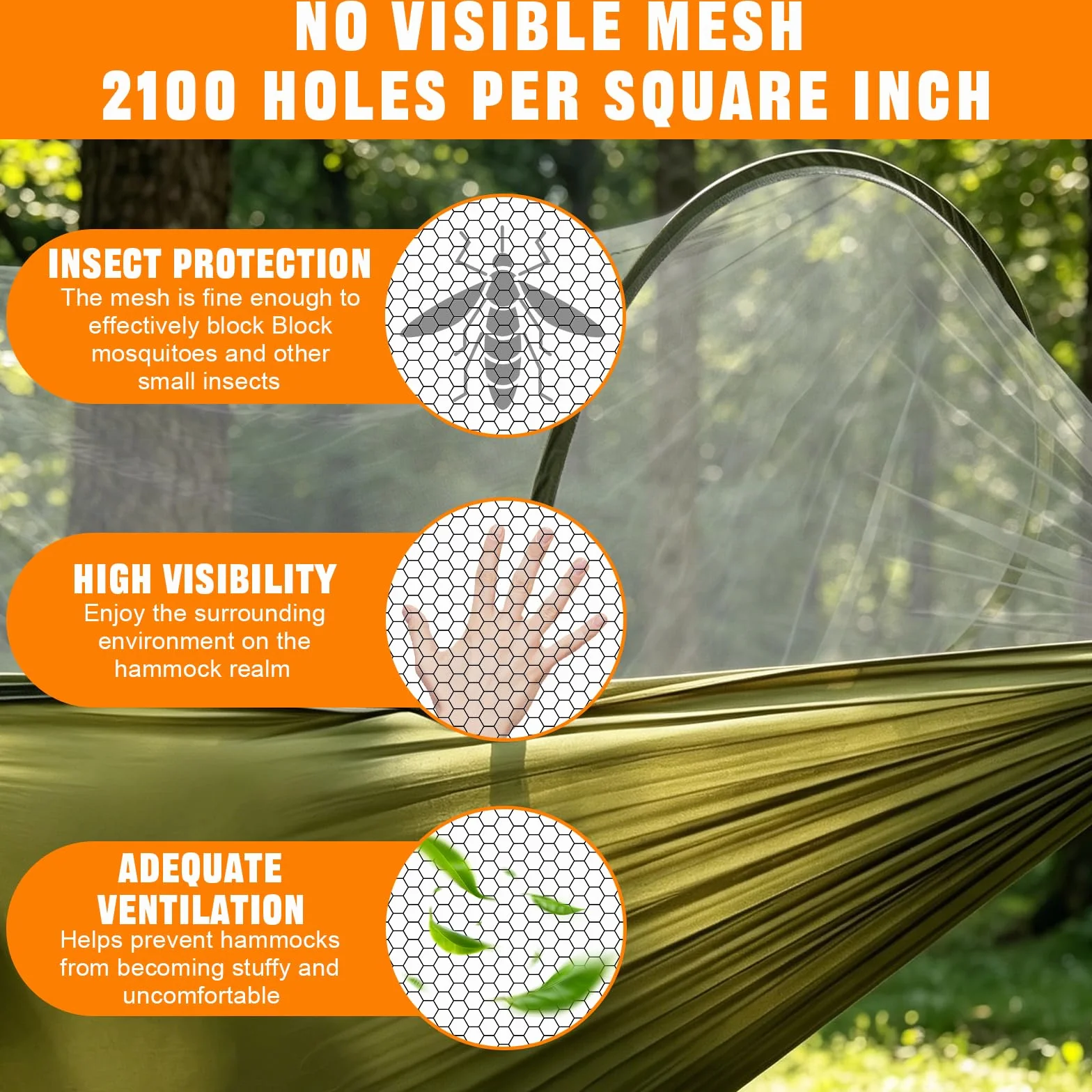 Hamak Kempingowy z Moskitiery 290x140 cm Ultralekki Nylon Spadochronowy Ładowność 300 Kg