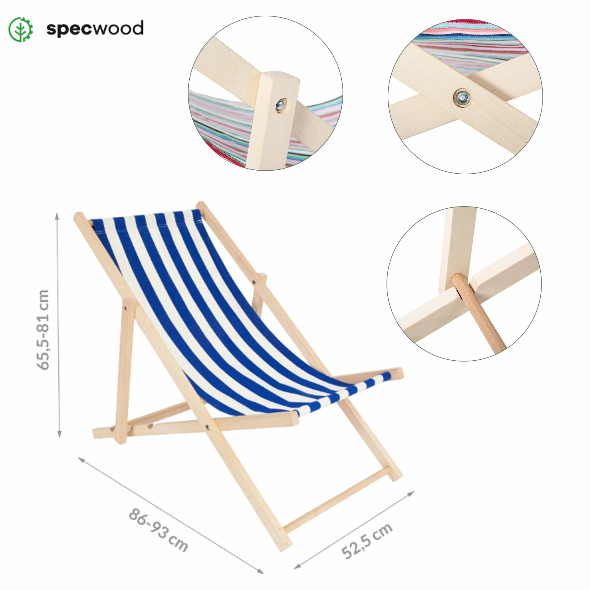 spec-wood Leżak drewniany plażowy/ogrodowy Regulowany Wytrzymały i Solidny Praktyczny Materiał Składany Łatwy w transporcie 119 cm x 58 cm Kolor Beżowy