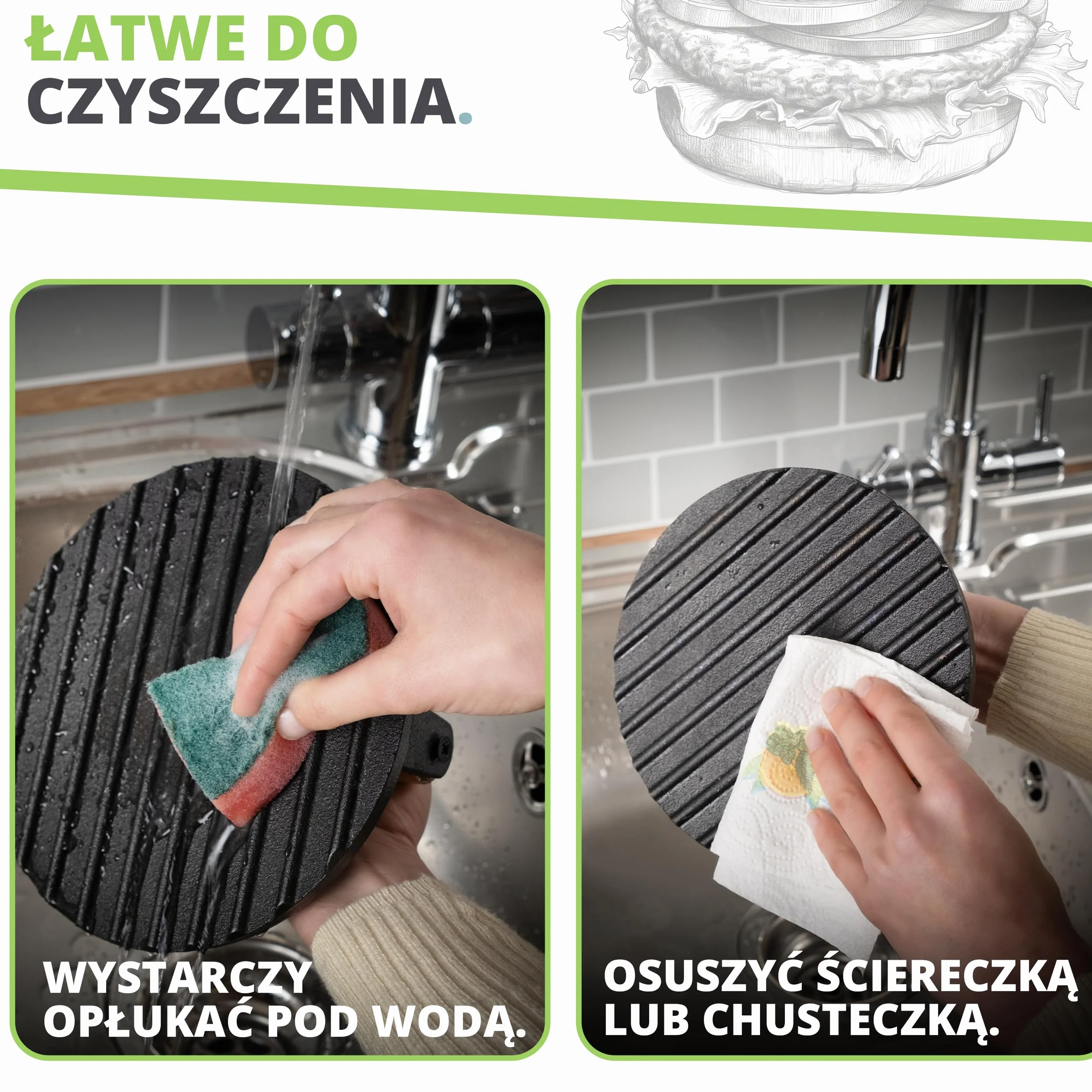 Oliver's Kitchen ® Prasa do Burgerów - Wysokiej Jakości, Wytrzymała, Żeliwna Praska do Hamburgerów - Ręczna Prasa do Mięsa z Wygodnym Uchwytem i Nieprzywierającą Powłoką - Idealne Domowe Burgery