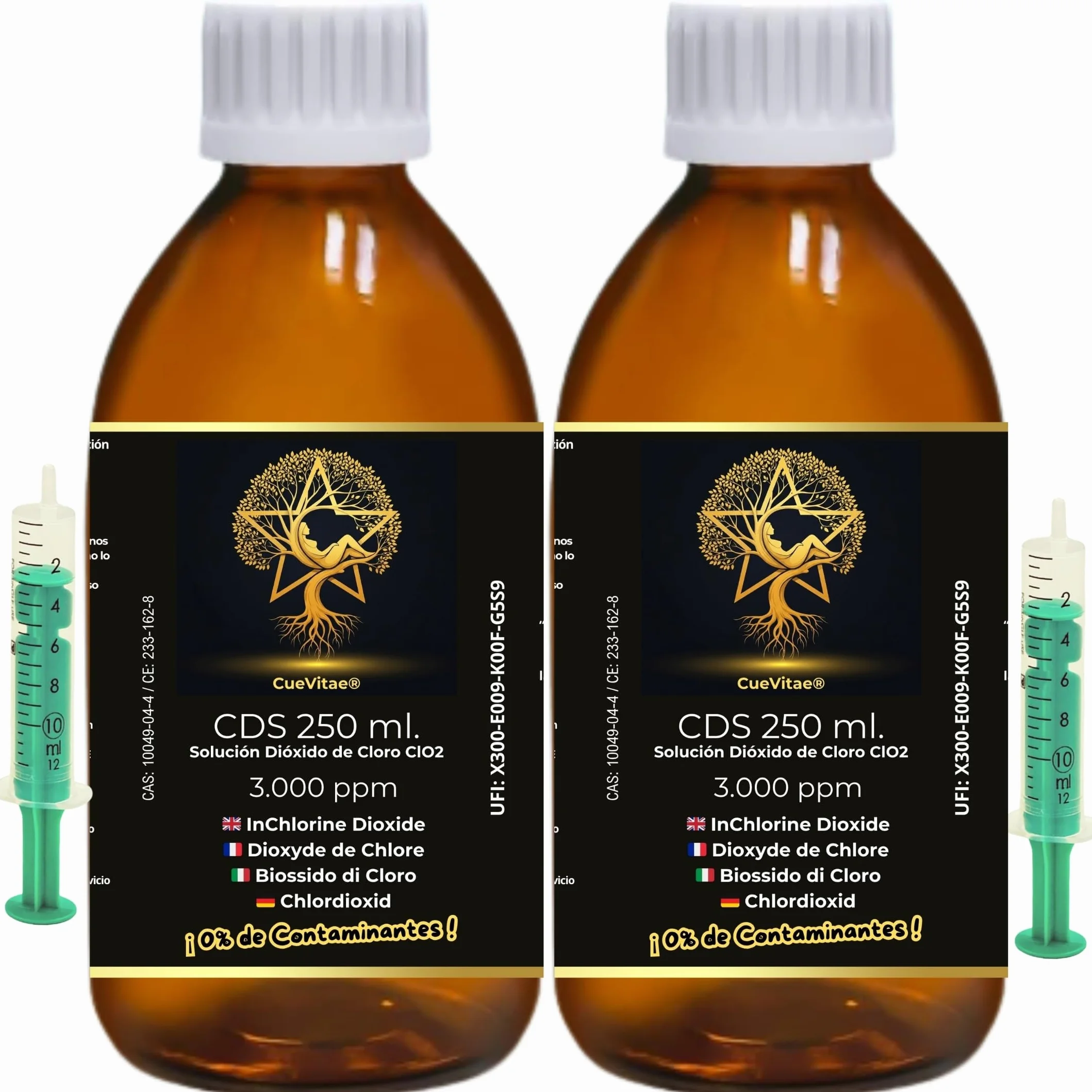 2 x CDS250 ml przy 3000 PPM (500 ml) | Najnowsza produkcja | Produkt już aktywowany, gotowy do dozowania | W tym miernik | Opakowanie w szklanym bursztynowym szkle antypromieniowym UVA