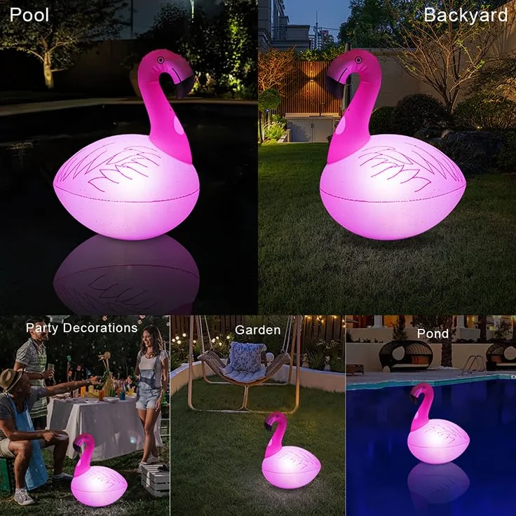 Dmuchana Lampa Solarna Flamingo do Basenu, Oczka Wodnego i Ogrodu, Pływająca Lampa LED IP68, Dekoracyjna Lampa na Słońce z Automatycznym Świeceniem