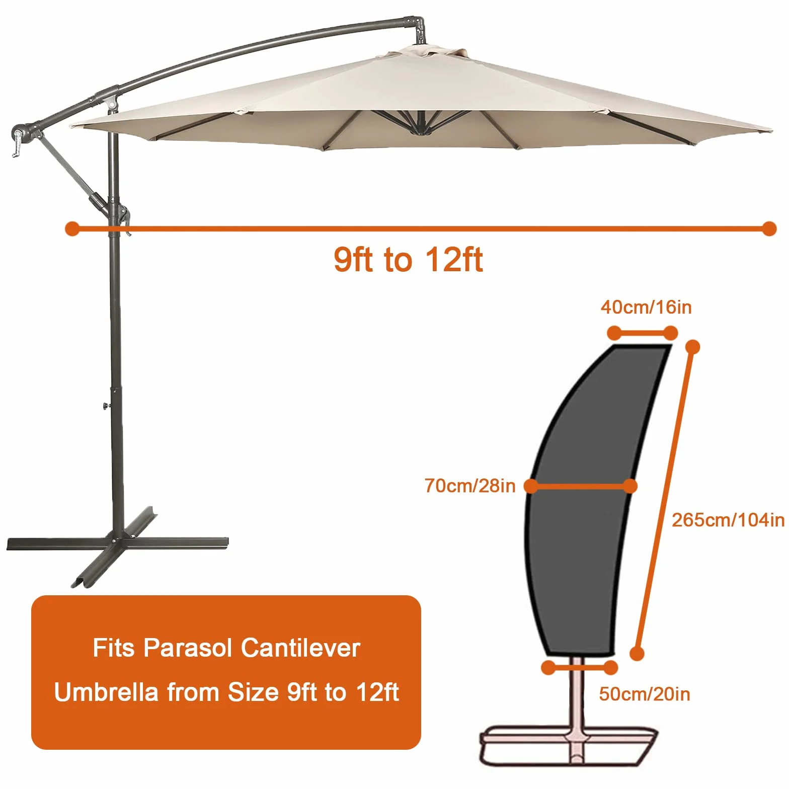 Pokrowiec na parasol wodoodporny, duży pokrowiec na parasol z zamkiem błyskawicznym na 2 do 4 m, ogrodowy parasol zewnętrzny, wytrzymały pokrowiec na parasol ogrodowy 420D, tkanina Oxford,