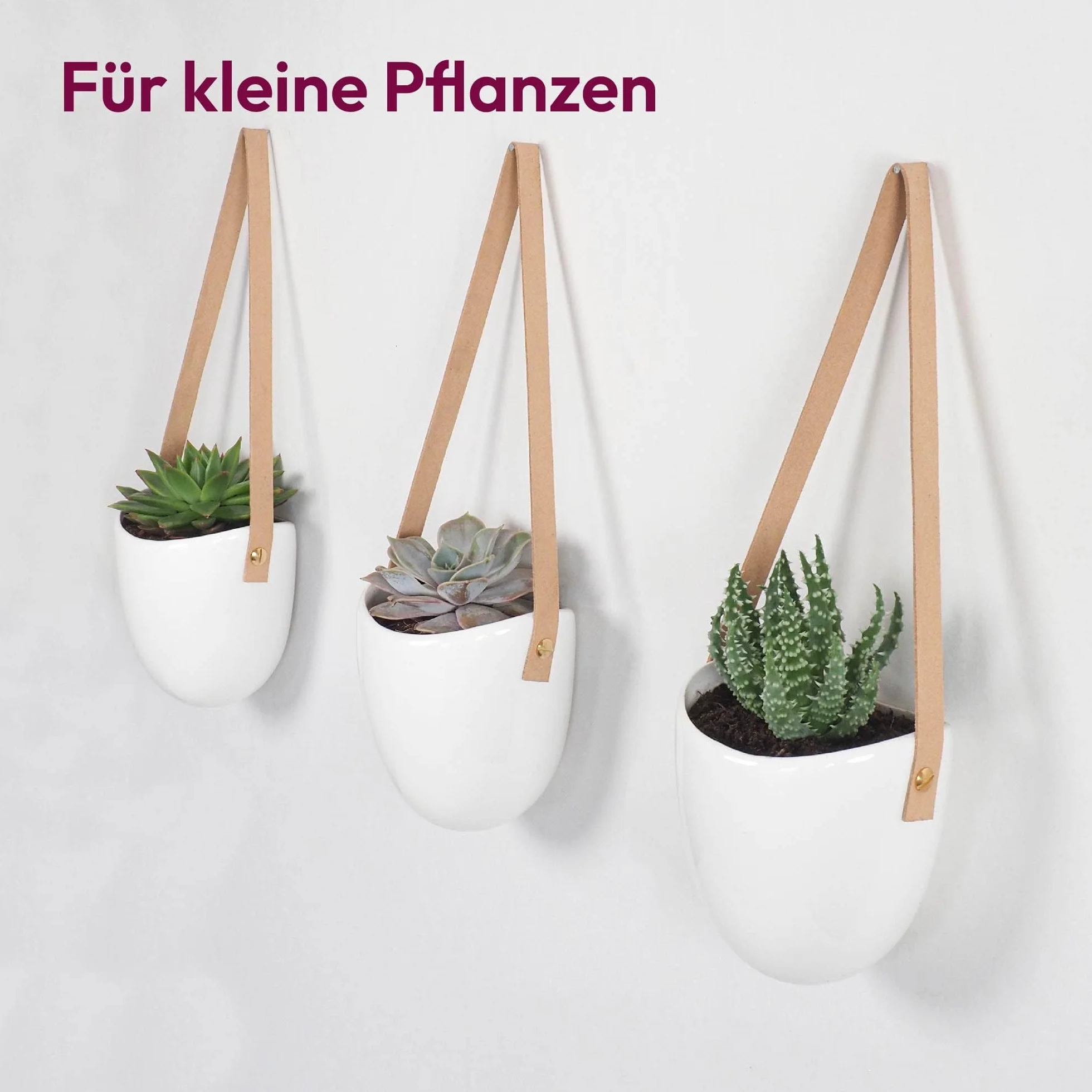 Gadgy Wisząca Doniczka Ceramiczna Biała | Zestaw 3 Doniczek | Wiszące Doniczki do Wiszących Roślin | Do Wnętrza lub Na Zewnątrz | W zestawie 3 różne sznurki i torba do przechowywania