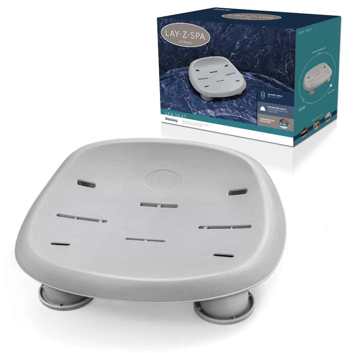 Lay-Z-Spa BW60321 siedzisko do wanny z hydromasażem, uniwersalne regulowane siedzisko spa z obciążonymi nóżkami, szary