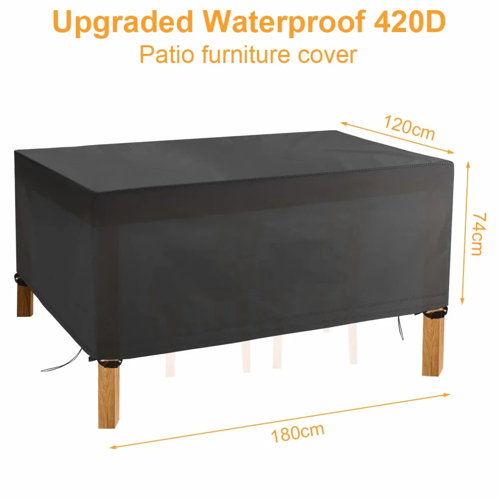 OFFCUP Pokrowiec na meble ogrodowe, 180 x 120 x 74 cm, zestaw rattanowych kostek, wytrzymały materiał Oxford 420D, ochrona stołu i krzeseł, na zewnątrz