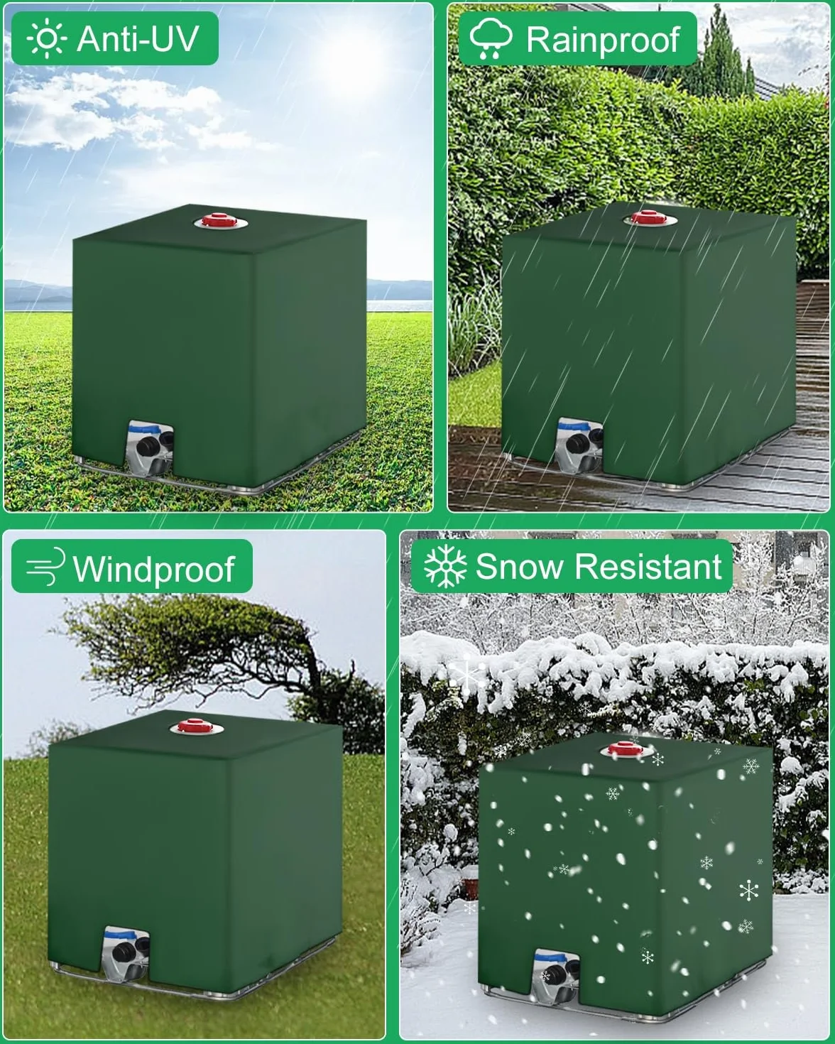 Pokrywa zbiornika na wodę IBC 1000 l pyłoszczelna anty-UV 120x100x116 cm zielona