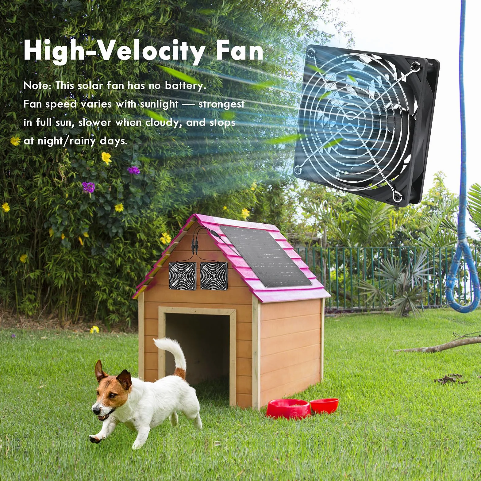 Gerbala Solarny podwójny wentylator wydechowy, 12 W, solarny wentylator do małych kurników, szop, domków dla zwierząt domowych, cyrkulacja powietrza na świeżym powietrzu, wodoszczelny