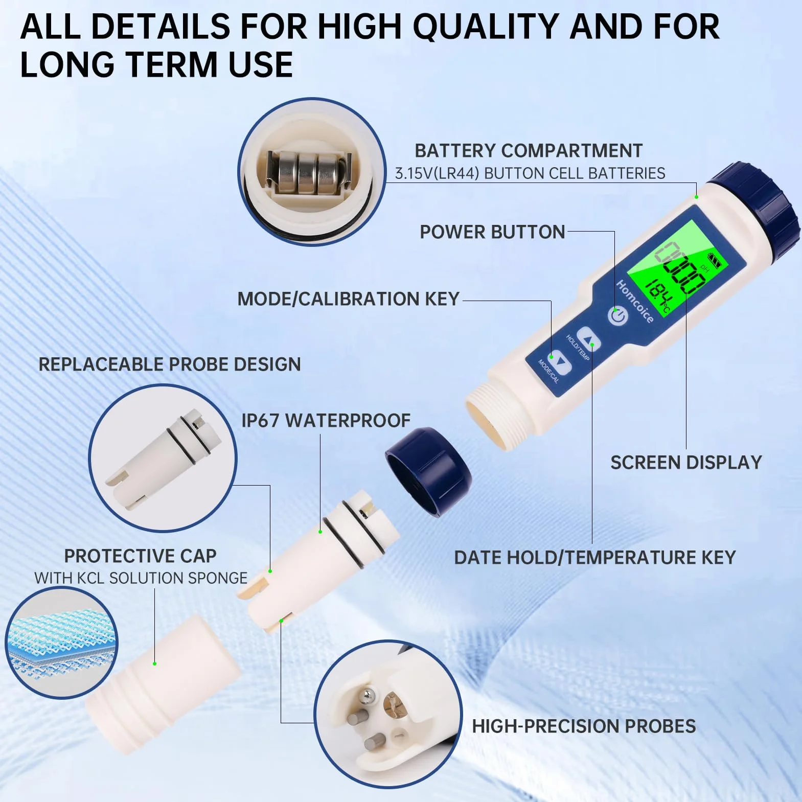 Miernik pH 7 w 1 z TDS EC Salinity S.G ORP, profesjonalny tester pH, miernik zawartości soli, wodoszczelność IP67, precyzyjny cyfrowy miernik pH basenu z funkcją ATC