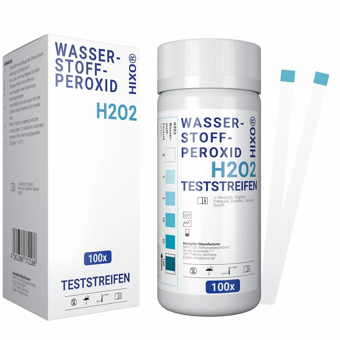 100 x H2O2 paski testowe – test wody na nadtlenek wodoru 0-100 ppm – pomiar stężenia – szybkie i łatwe zastosowanie – w zestawie skala kolorów