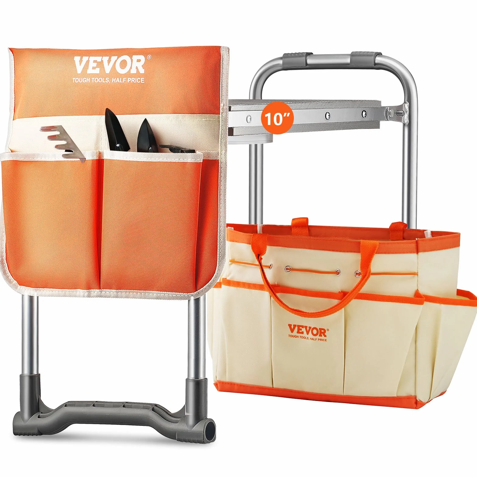 VEVOR Stołek do kolan ogrodowy, duża poduszka EVA 250 mm, składana, obciążenie 150 kg, wygodne uniwersalne siedzisko z torbą na narzędzia do ogrodnictwa, dziadków, osób starszych