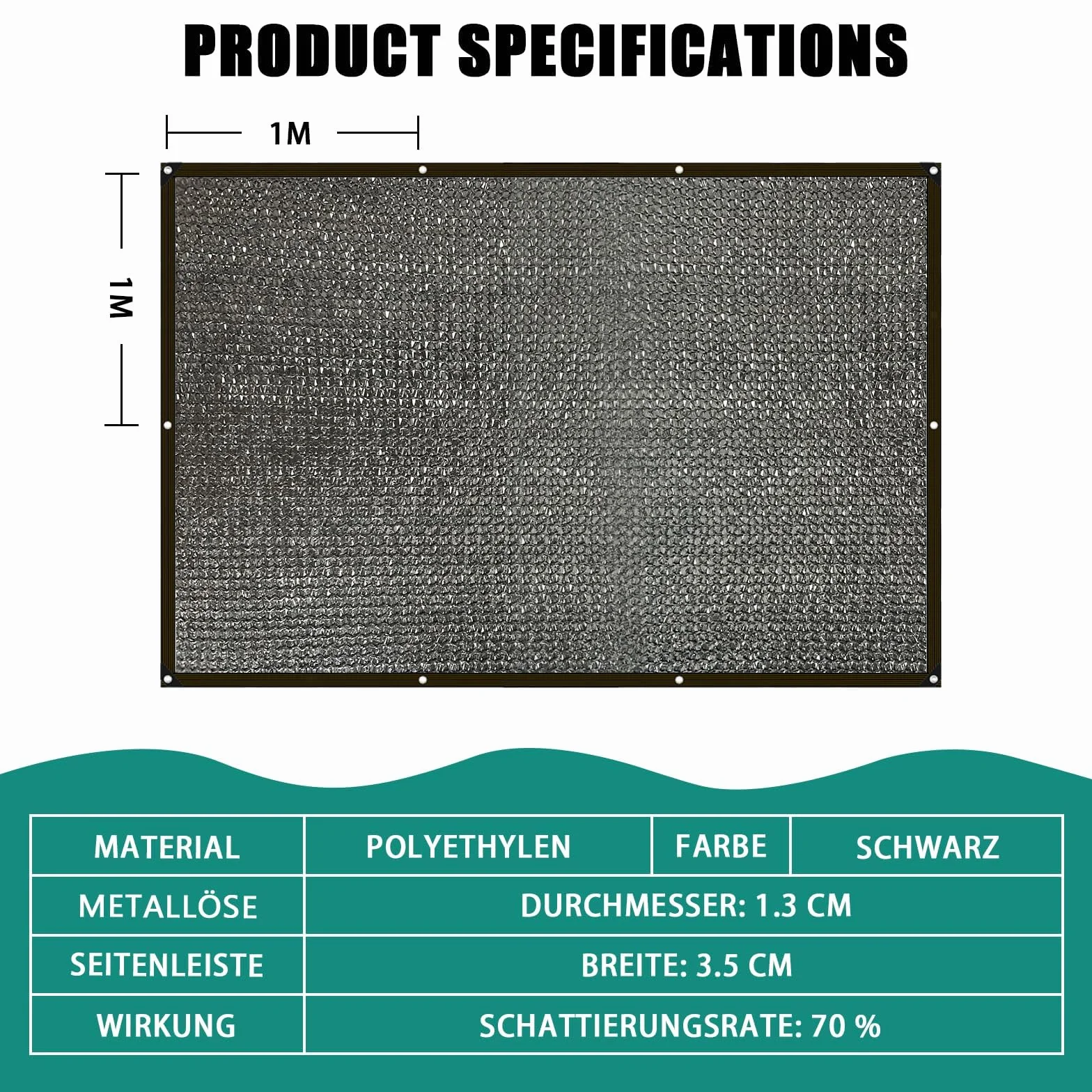 Siatka Zacieniająca z Przelotkami 2x1m – 70% Ochrona UV, Przewiewna i Przepuszcza Wodę – Odporna na Wiatr Osłona na Pergolę, Taras, Ogród, Balkon