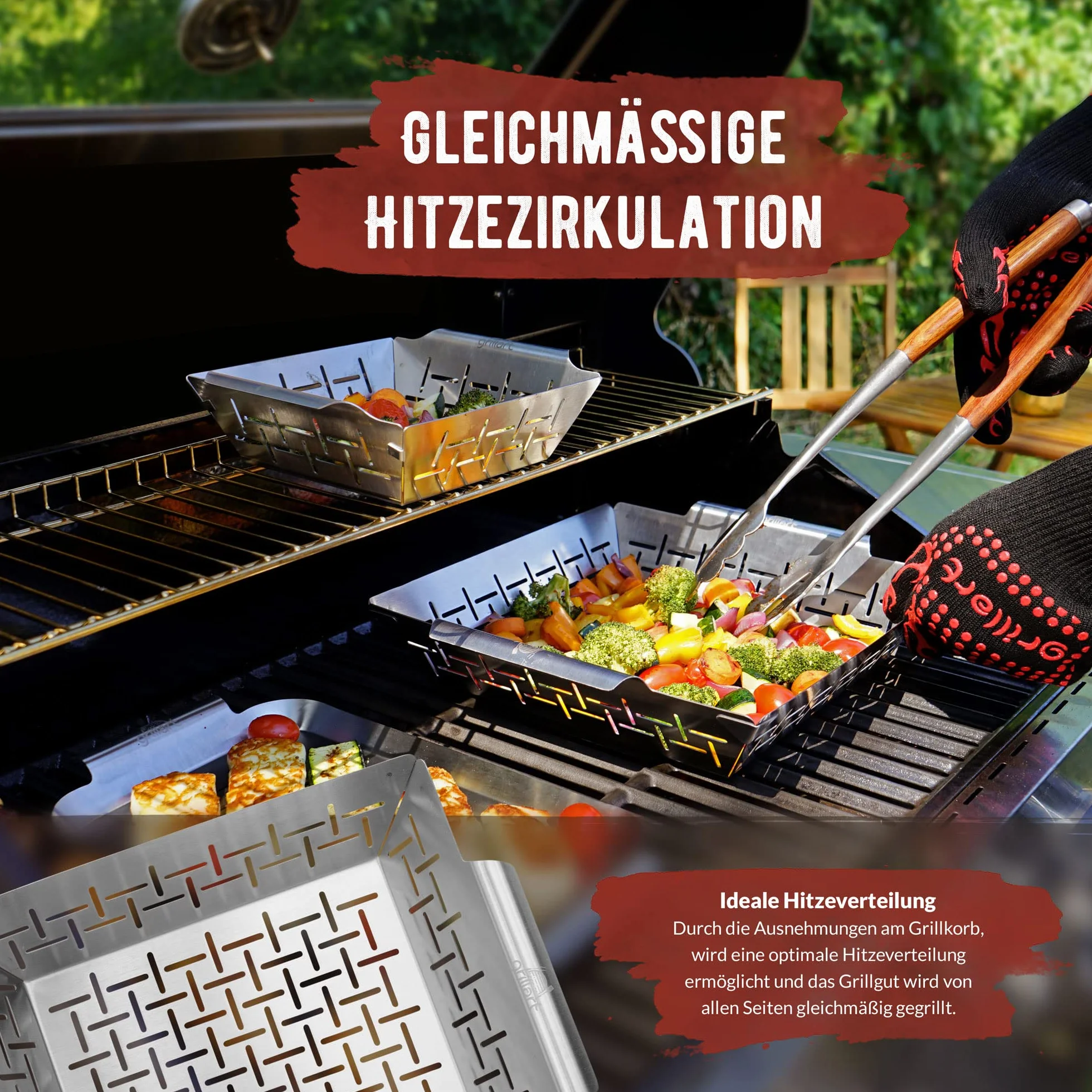 grillart® Premium XL Ruszt do grilla ze stali nierdzewnej jako kosz na warzywa, ruszt do grillowania ryb i tacka do grilla – uniwersalnie używany i szczególnie trwały ruszt do grilla - idealne
