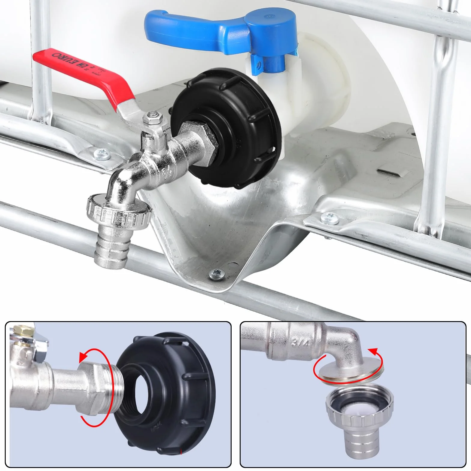 Adapter do Zbiornika IBC 1000 l Kran Spustowy S60X6 Gwint 3/4 Cala Czarny