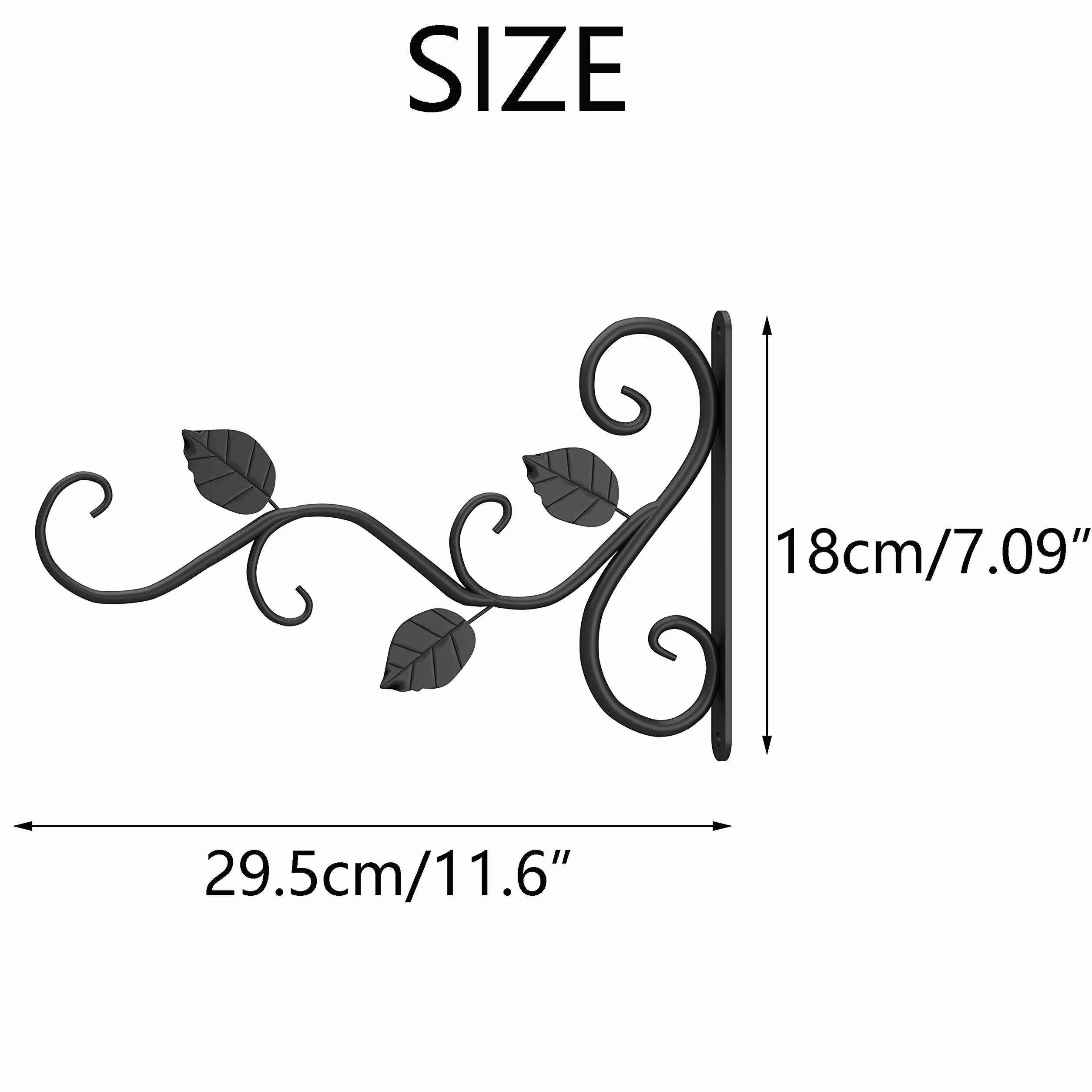 Nuptio Ścienne uchwyty na rośliny, 2 szt., czarne, żelazne haczyki wiszące, 29,5 cm, uchwyty ścienne na doniczki z kwiatami, karmnik dla ptaków, latarnie, wieszak retro do wewnątrz i na zewnątrz, hak ogrodowy ze śrubami do zawieszenia na balkon