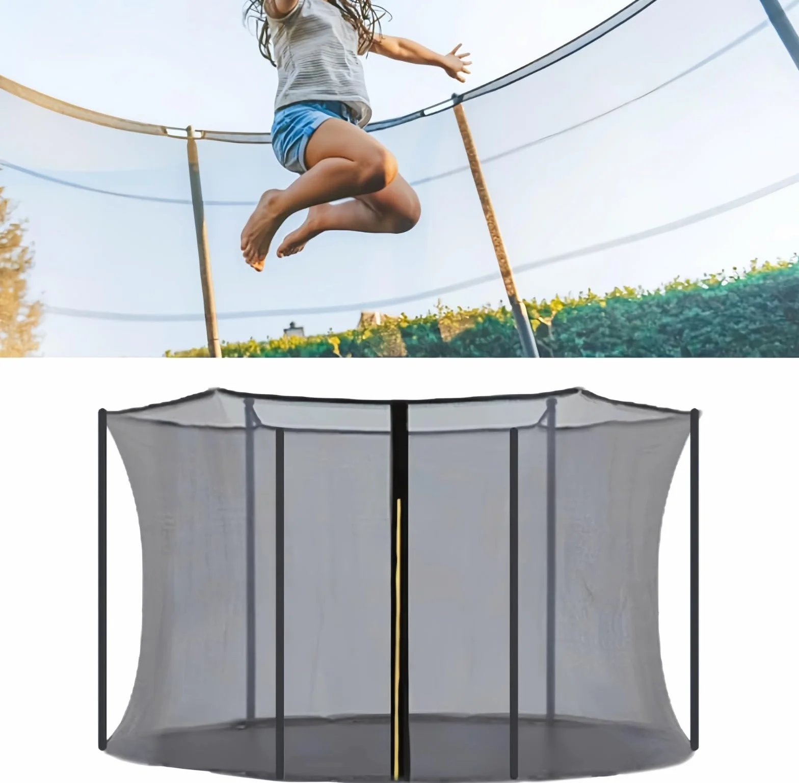 Siatka zabezpieczająca do trampoliny 244 305 366 427 cm, siatka zapasowa do trampoliny z zamkiem błyskawicznym i klamrami, siatka ochronna do trampoliny ogrodowej, do słupków 6/8(14ft/4.27m-6 poles)