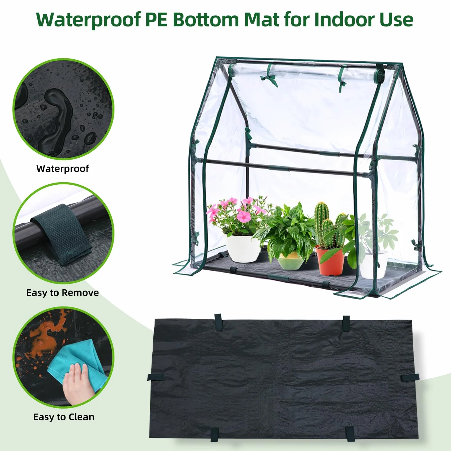 Ohuhu Mini szklarnia – przenośny namiot roślinny do użytku wewnątrz i na zewnątrz z wodoodporną podkładką, 91 x 46 x 84 cm, przezroczyste PVC, drzwi zapinane na zamek błyskawiczny