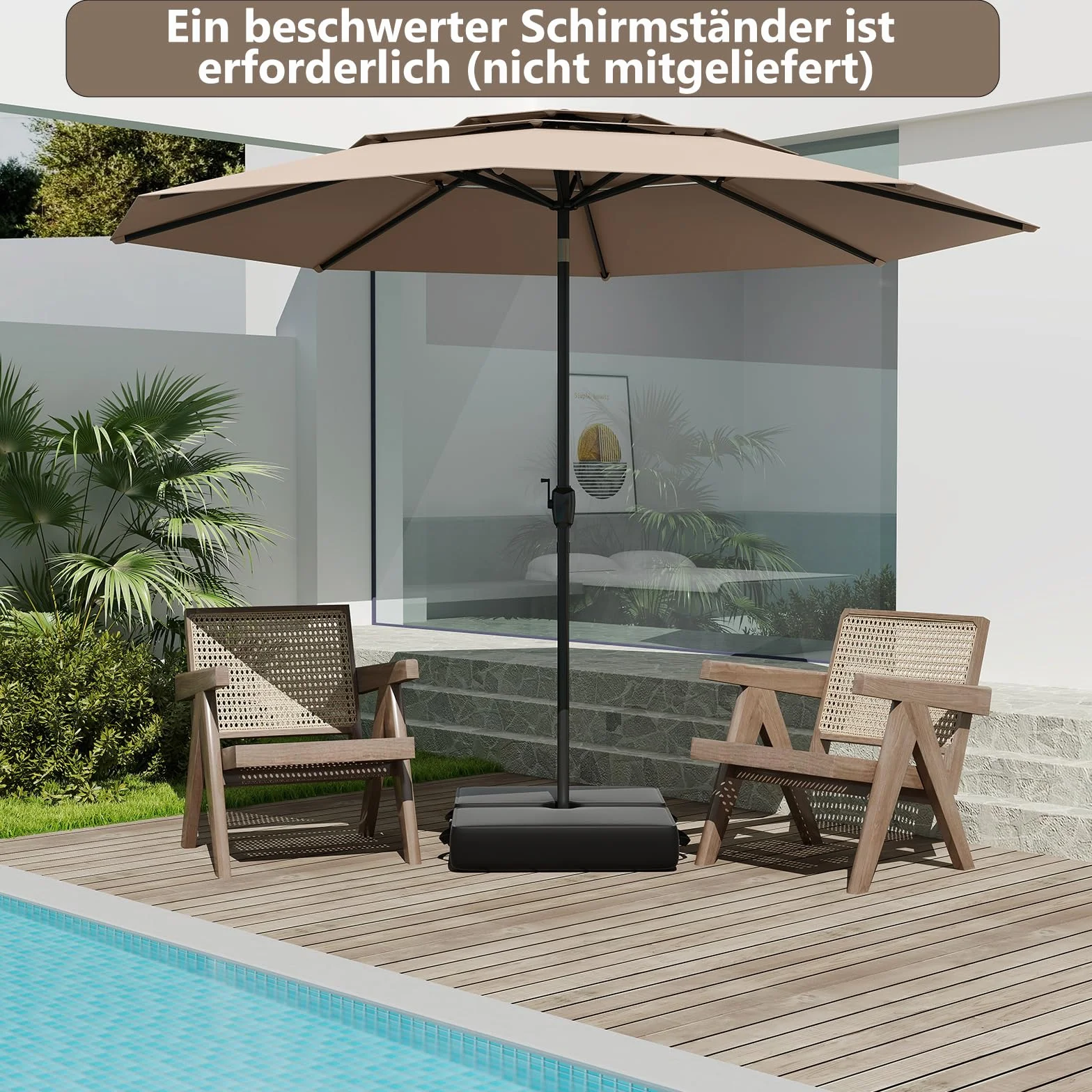 COSTWAY Parasol przeciwsłoneczny, odporny na wiatr, stabilny, 300 cm, parasol ogrodowy z korbą, obustronnie zginany o 45°, ochrona przed promieniowaniem UV, ochrona przed słońcem, na taras, do ogrodu,