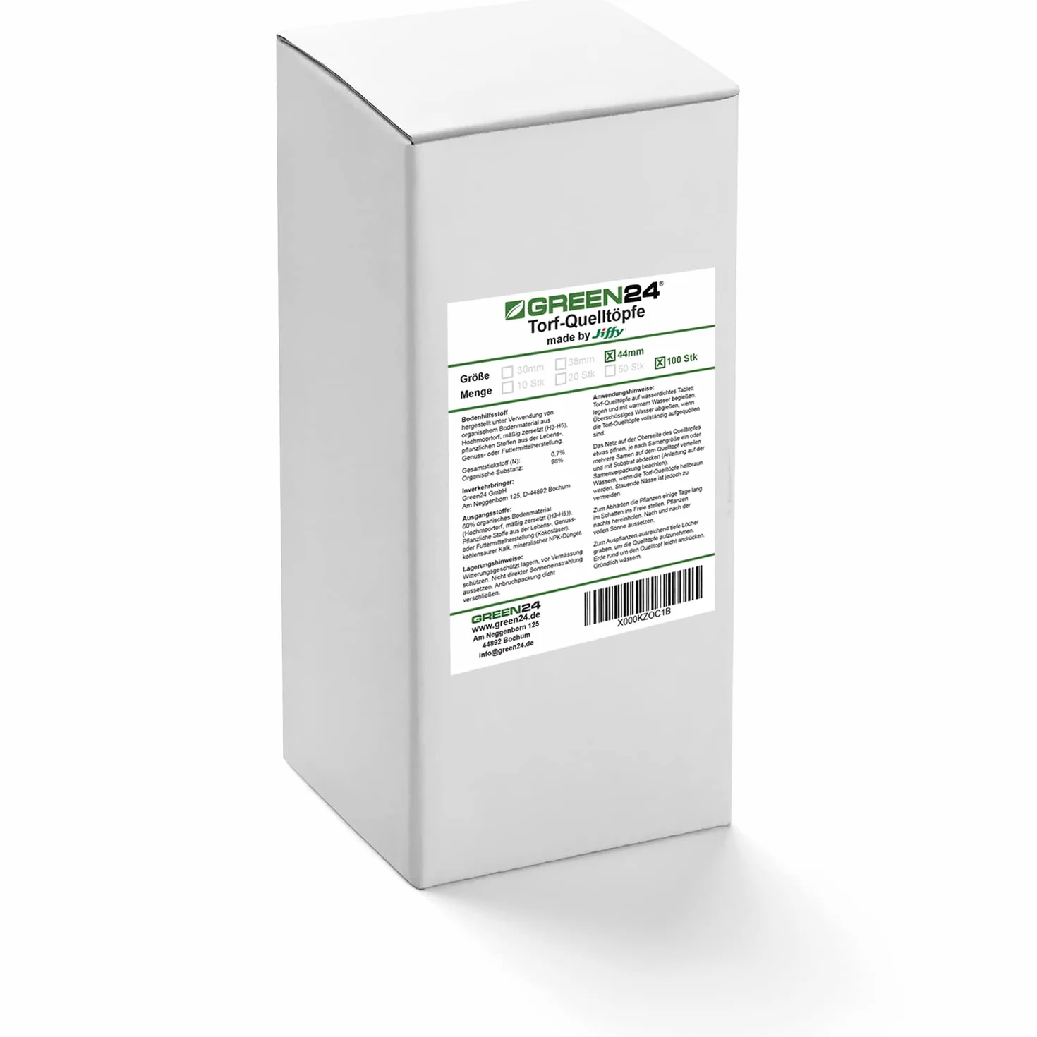 GREEN24 100 sztuk doniczek torfowych Ø 44 mm Made by Jiffy® tabletki do torfu, ziemia do siewu, tabletki torfowe z instrukcją obsługi (może nie być dostępna w języku polskim)