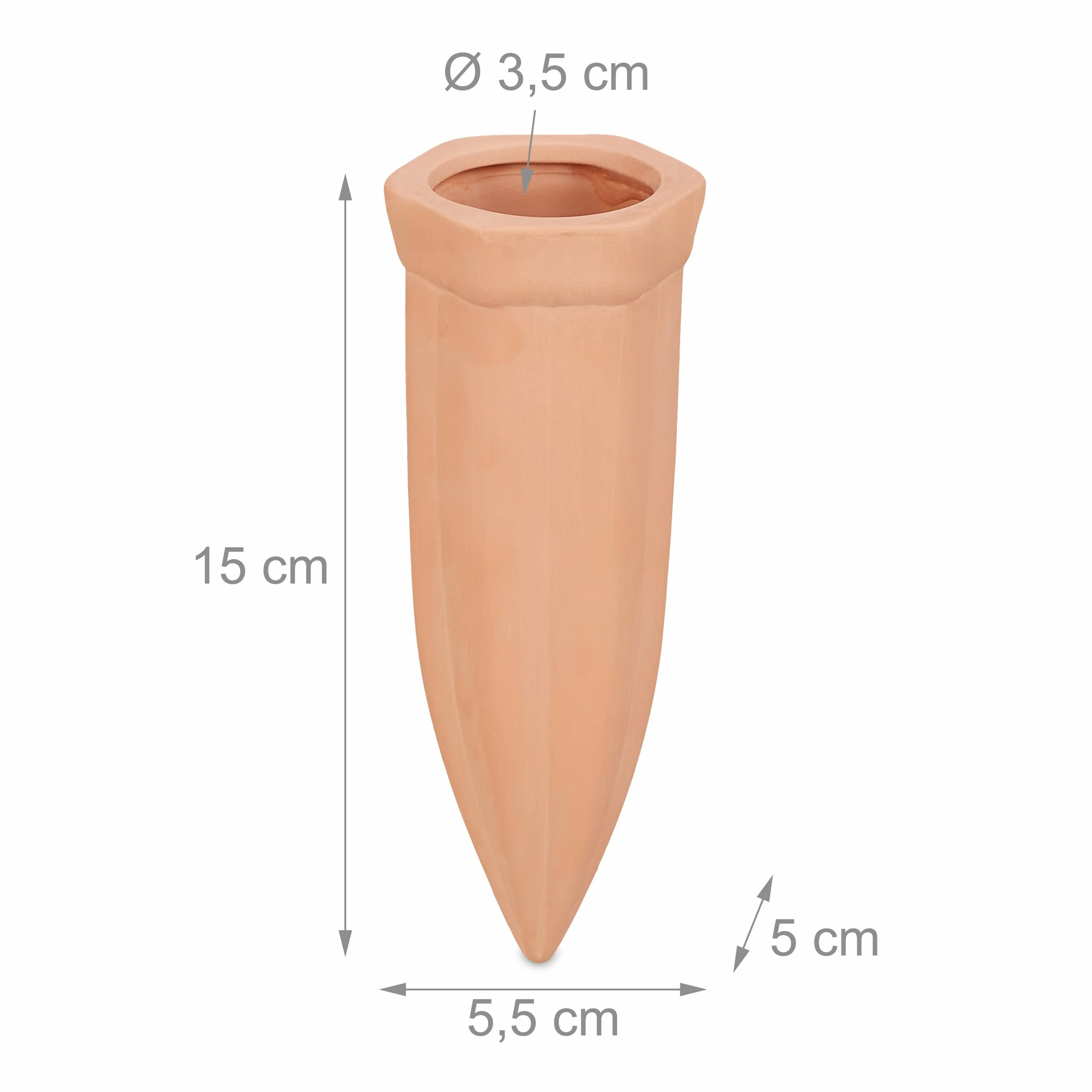 Relaxdays Zestaw 4 glinianych końcówek do podlewania butelek PET o pojemności 1,5 l, stożek do podlewania (wys. x szer. x gł.): 15 x 5,5 x 5 cm, terakota