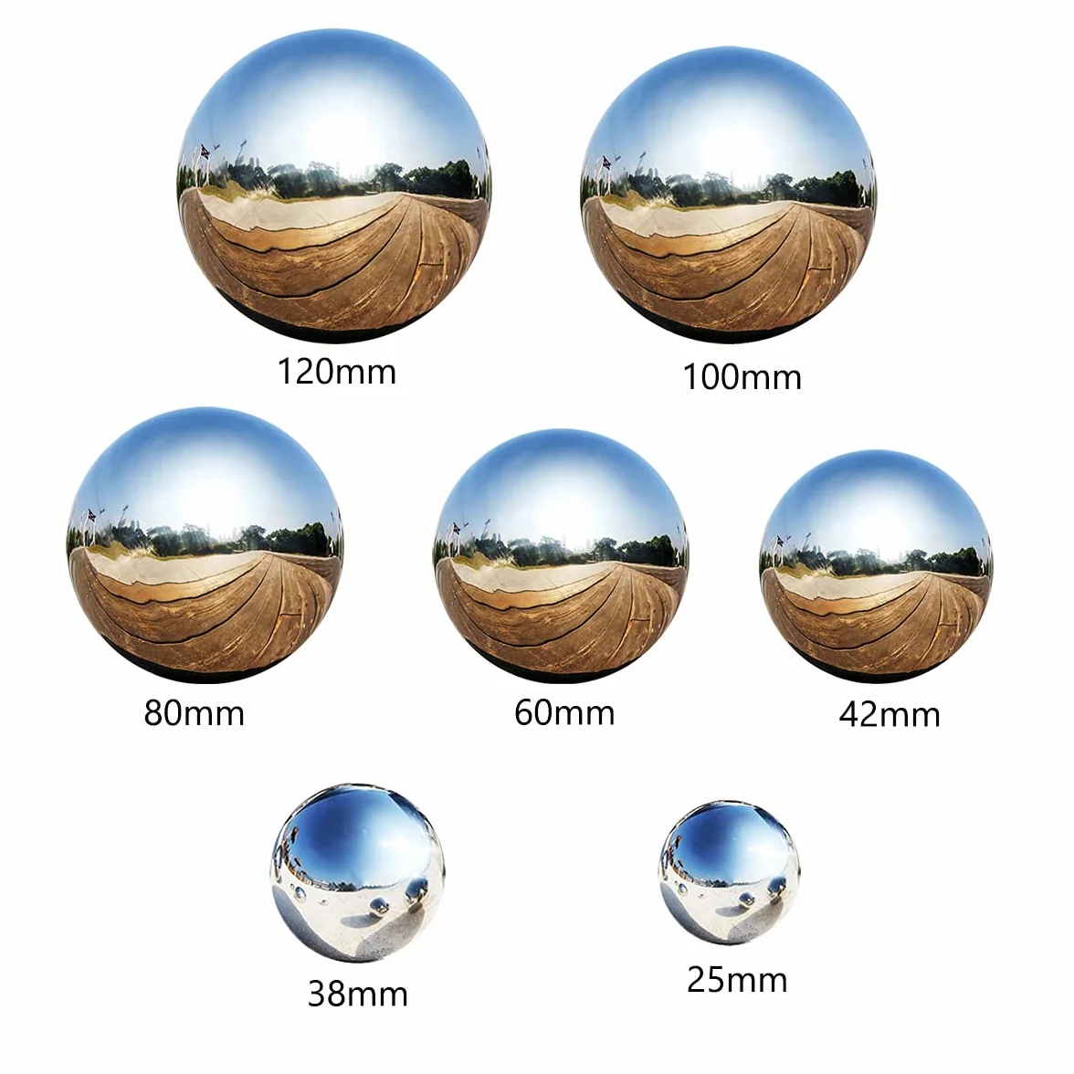 15 sztuk kulek ogrodowych ze stali nierdzewnej, pływające kule do stawu 25-120 mm, polerowane lustrzanie, puste kulki odbijające, kule do kontemplacji, bezszwowe kule dekoracyjne, kule