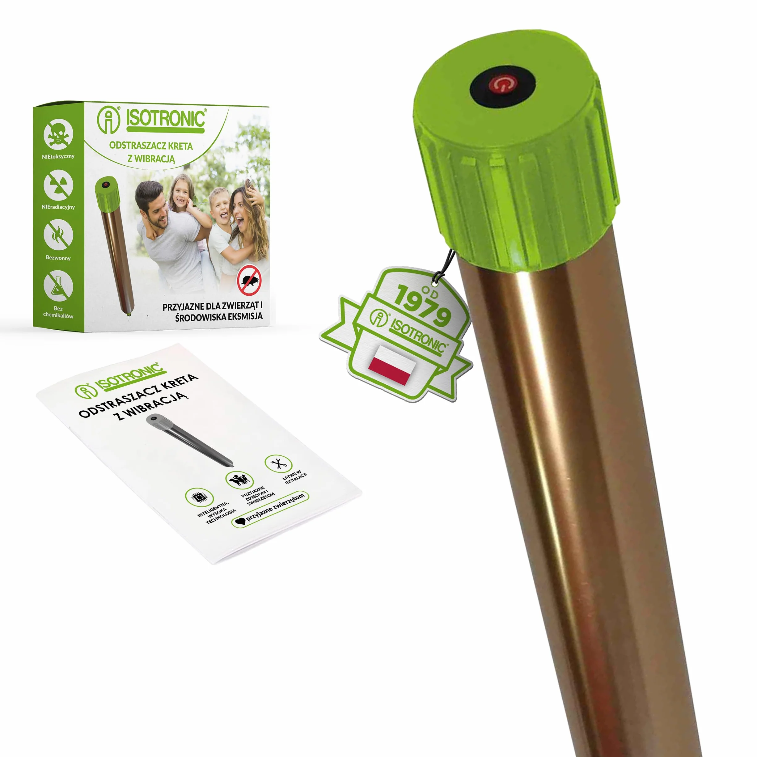 ISOTRONIC Vibrasonic odstraszacz kretów z włącznikiem On/Off, z silnikiem wibracyjnym, zasilany bateriami, odstraszacz norników, nornikowców, węży