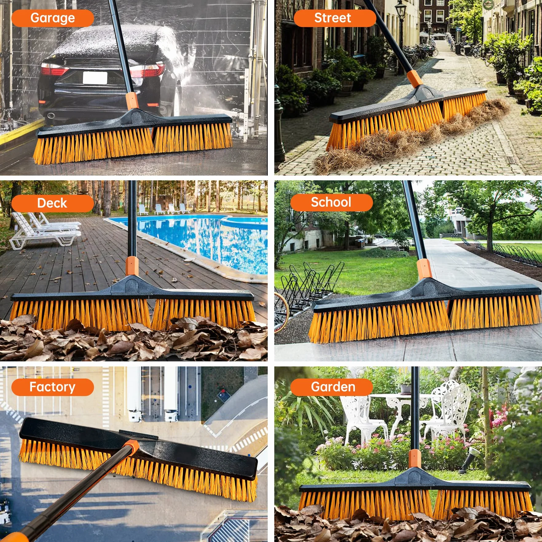 CLEANHOME Miotła ogrodowa, szczotka ogrodowa, wytrzymała, na zewnątrz, 5–3,8 i 168 cm, odpowiednia do szkół, fabryk, miotły ogrodowej, na zewnątrz, szczotka do zamiatania (60 cm)