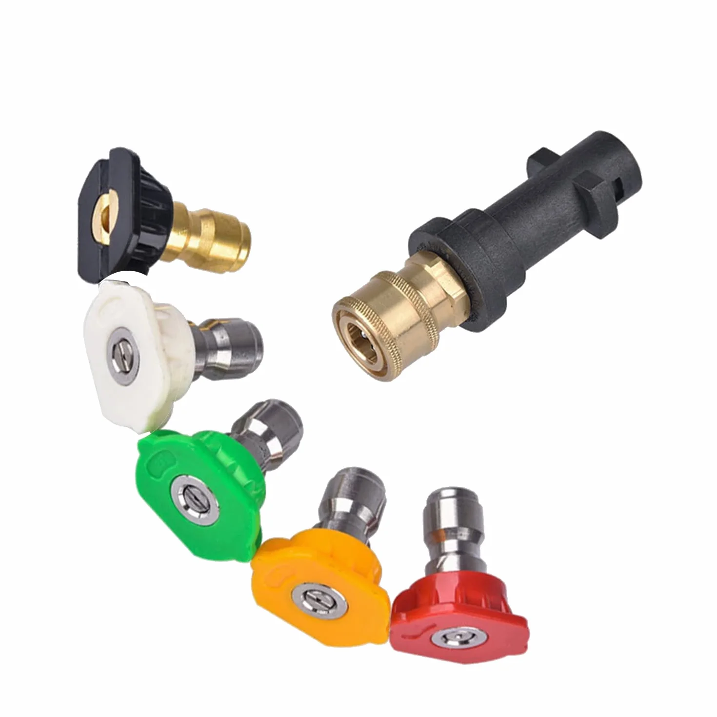 Aim Tools Akcesoria adapterowe do myjki wysokociśnieniowej Karcher K2 K3 K4 K5 K6 K7, szybkozłączka żeńska, z 5 końcówkami dysz natryskowych 171322