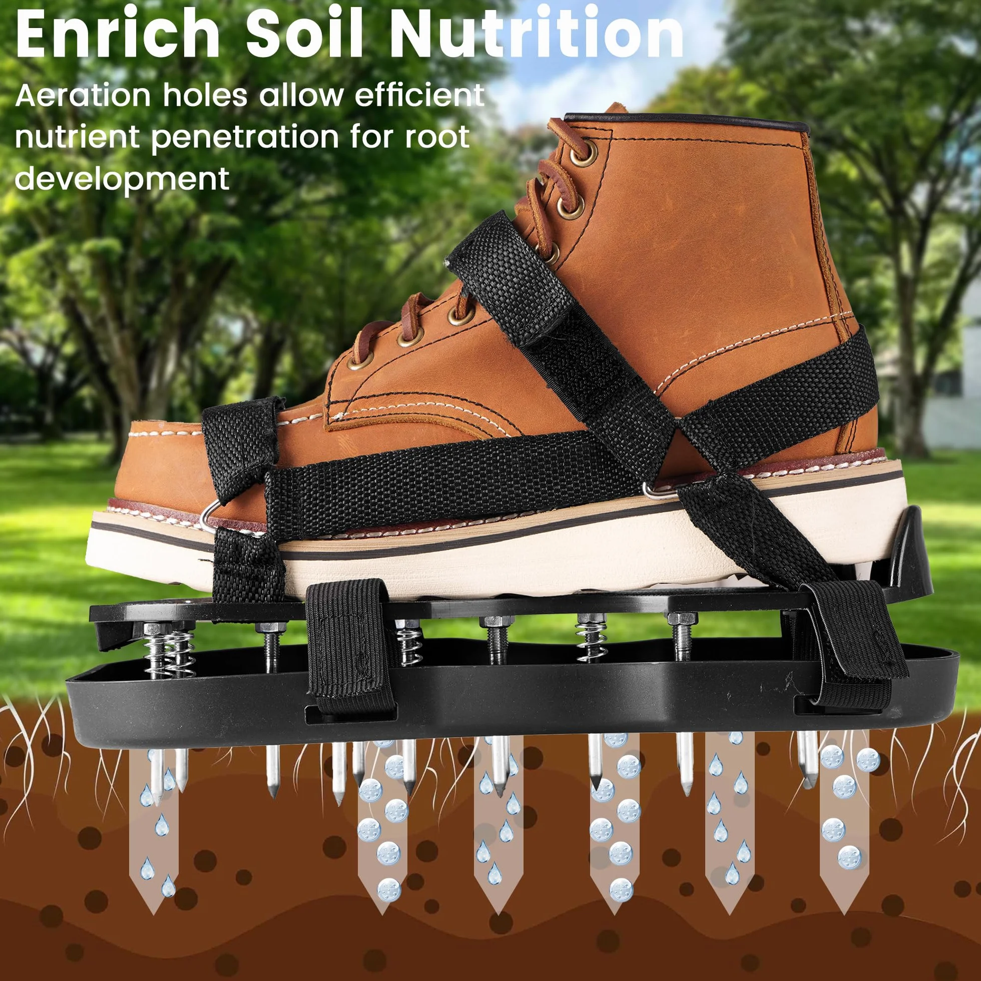 Vortix Nail Shoes Pro buty do paznokci, napowietrzacz trawnika ze stalowymi kolcami i sprężynami, buty do napowietrzania trawnika, idealne do wentylacji trawnika i spulchniania gleby