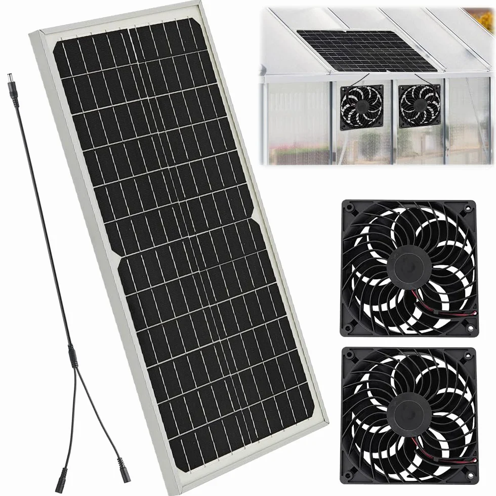 Wentylator słoneczny, 16 W Zestaw wentylatorów do paneli słonecznych, podwójny wentylator wydechowy, wentylator słoneczny zasilany energią słoneczną odporny na warunki atmosferyczne do szklarni
