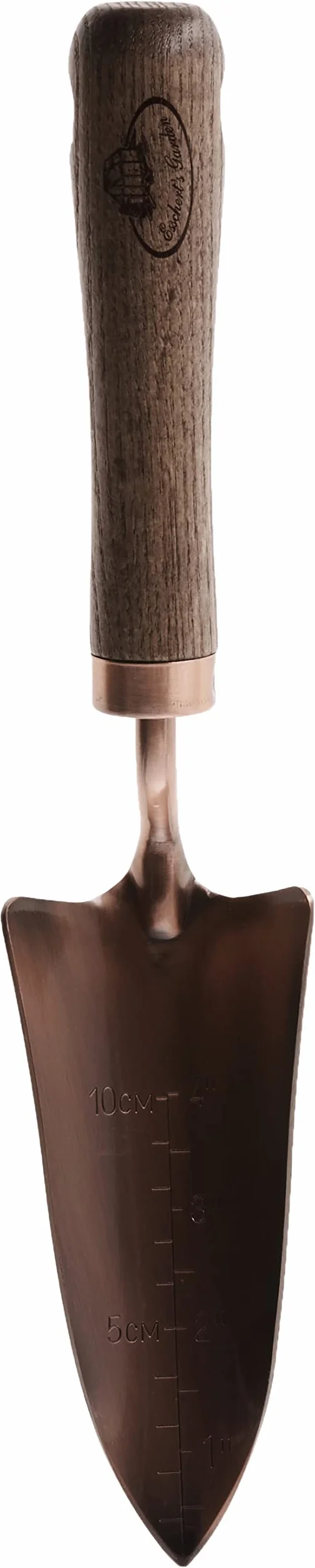 Esschert Design Miedziana łopatka do przesadzania, 6,2 x 4,2 x 33 cm, ze skalą, z drewnianym uchwytem i zaczepem do zawieszania