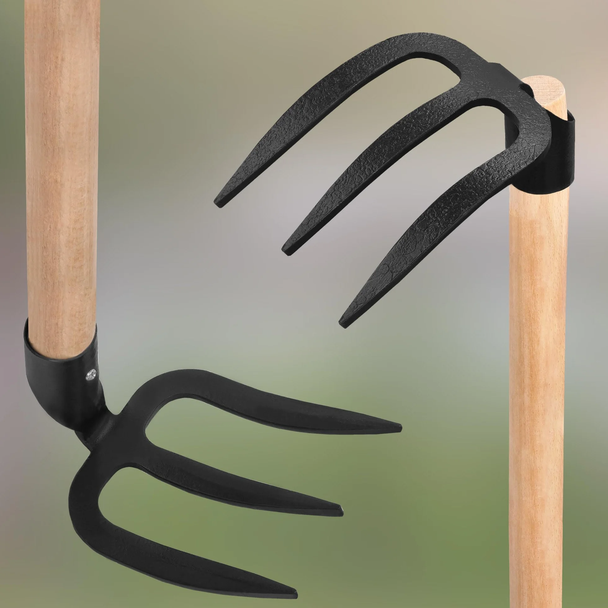 KOTARBAU® Motyka do ziemniaków z 3 zębami, drewniany trzonek 110 cm, rolnicza motyka ze stali, narzędzie ogrodnicze, akcesoria ogrodowe, narzędzia ogrodowe, narzędzia ogrodowe, narzędzia ręczne, hak