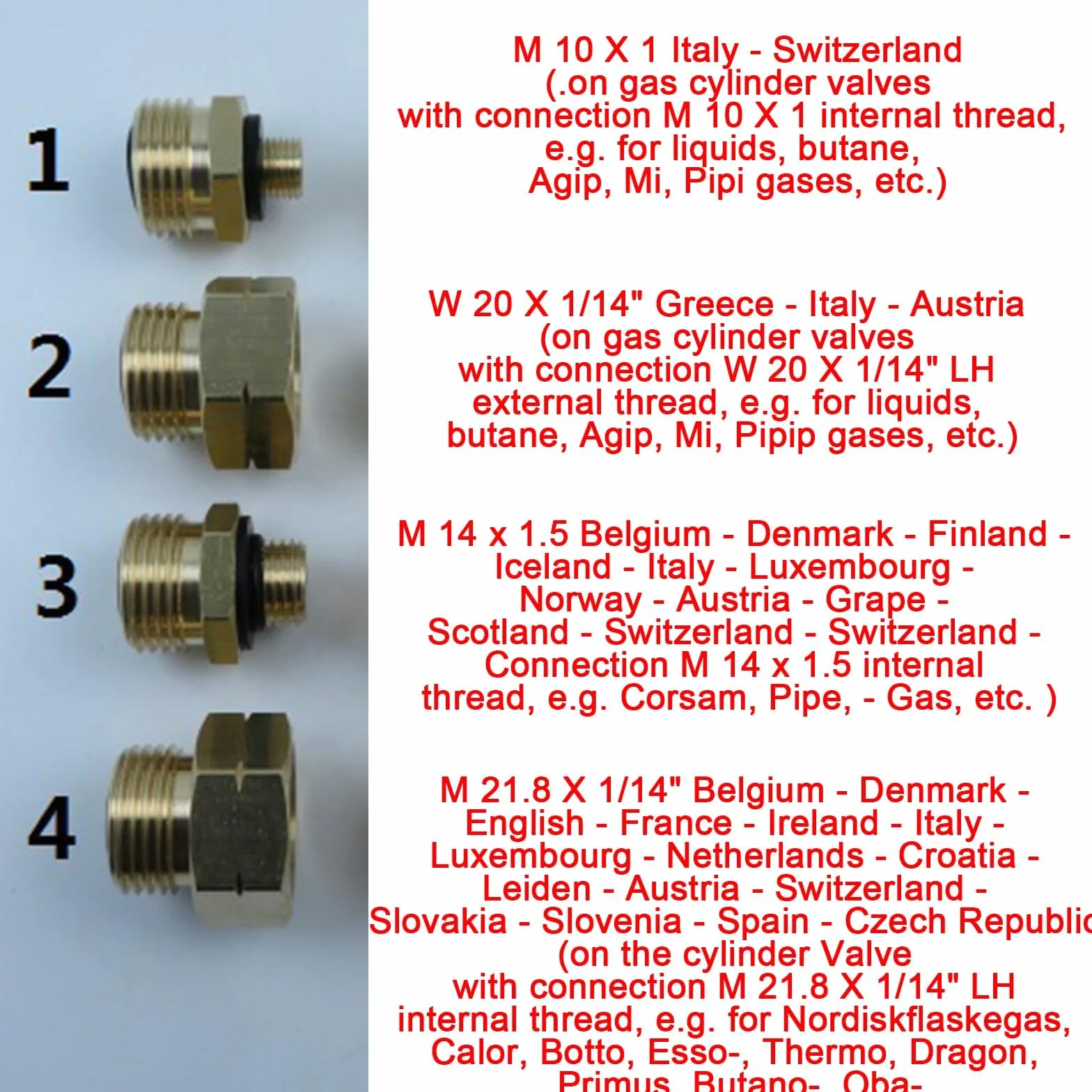 Mosiężny adapter do butli gazowych 4-częściowy zestaw