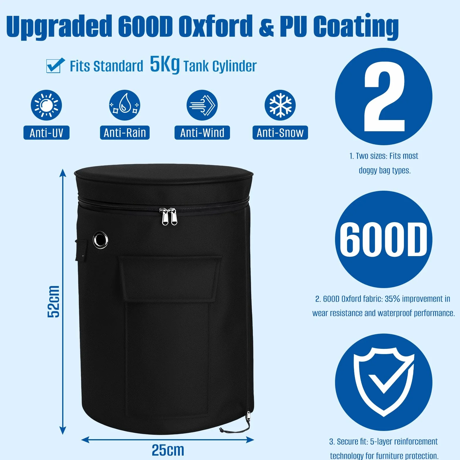 SIRUITON Pełna osłona butli gazowej na propan Oxford 600D wodoodporna anty-UV