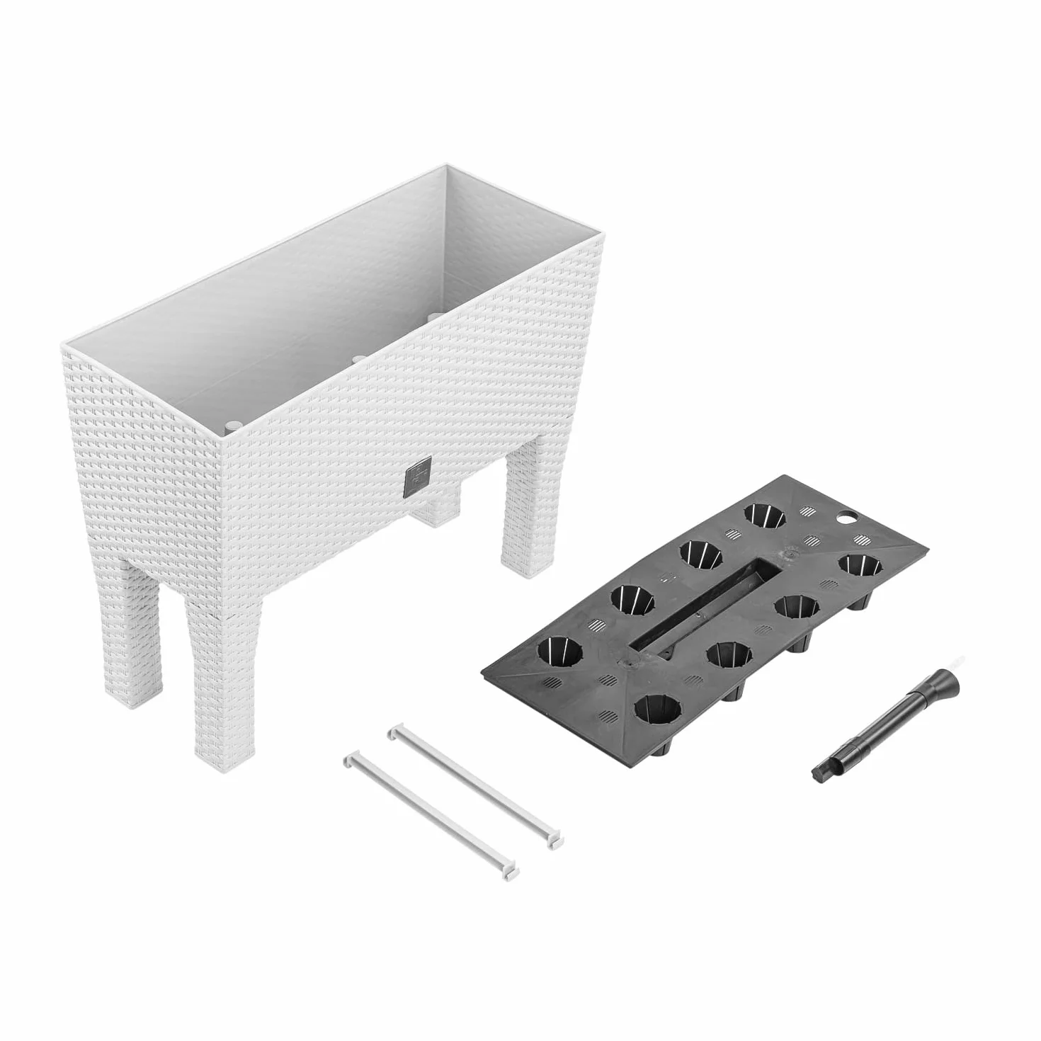 PAFEN 2 x doniczka na kwiaty z nóżkami – 595 x 240 x 460 mm – donica na rośliny, imitacja rattanu, wskaźnik poziomu wody, skrzynka balkonowa, skrzynka na rośliny, kolor biały