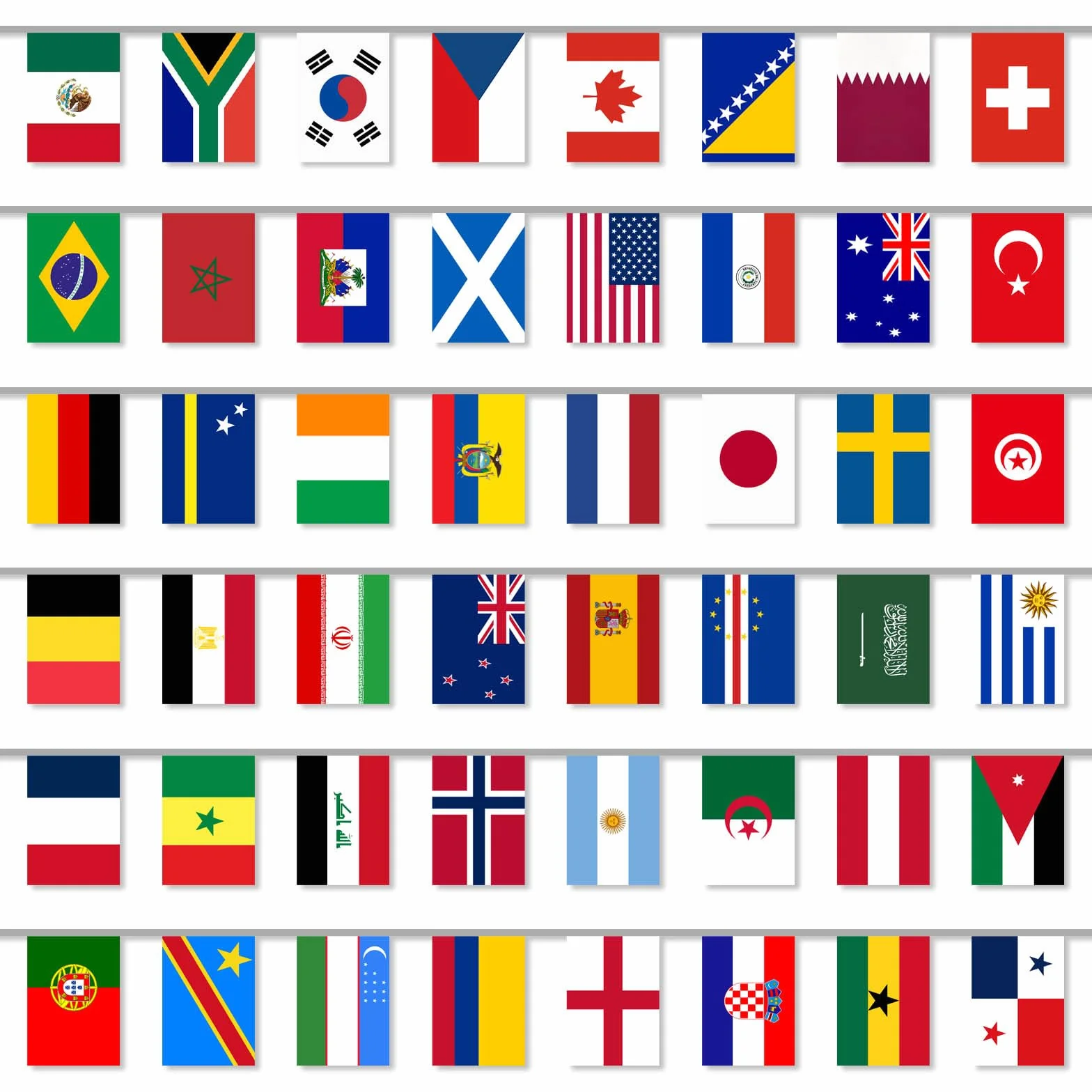 Girlanda flag MŚ 2026 48 krajów 28x20 cm 20 m dekoracja klub ogródek piwny