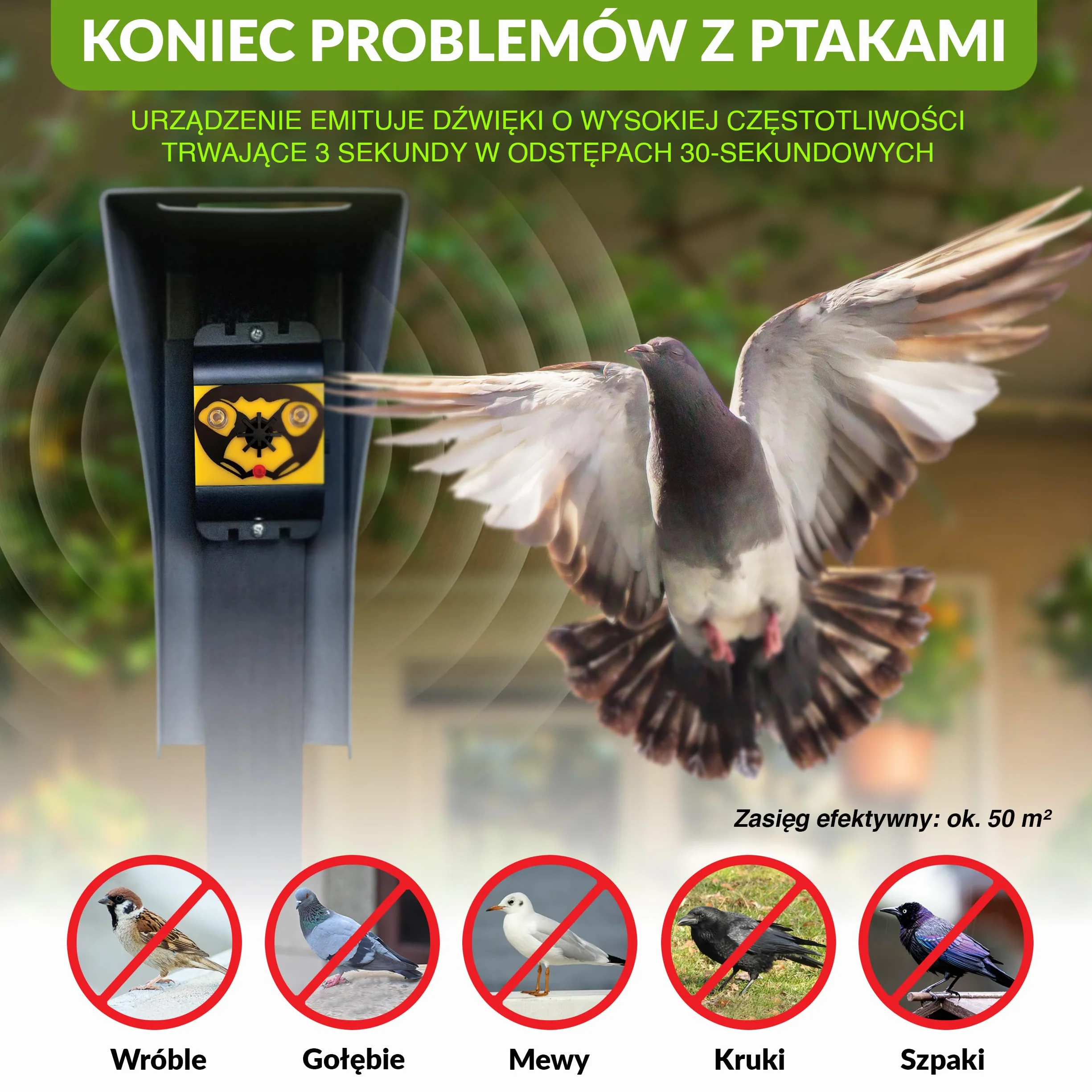 ISOTRONIC 3-częściowy zestaw ultradźwiękowych odstraszaczy ptaków, gołębi, ptaków, mew, kotów, na balkon, okna, drzewo, owoce, bez kolców gołębiowych