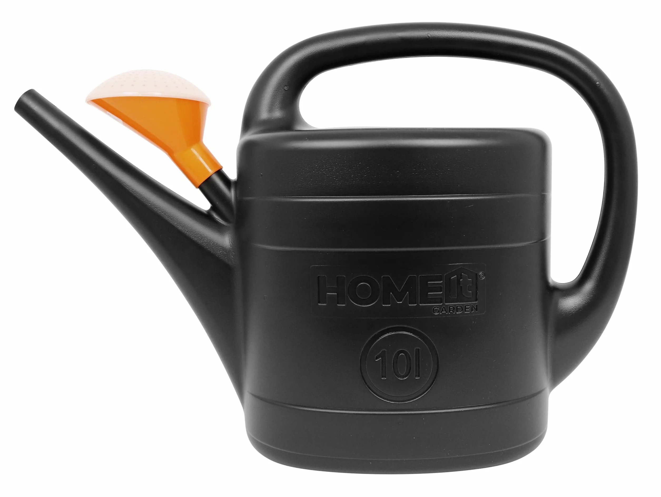 HOME It® Konewka ogrodowa z prysznicem 10 L | Plastikowa czarna konewka z pomarańczowymi detalami | Zdejmowana końcówka | 100% materiał z recyklingu