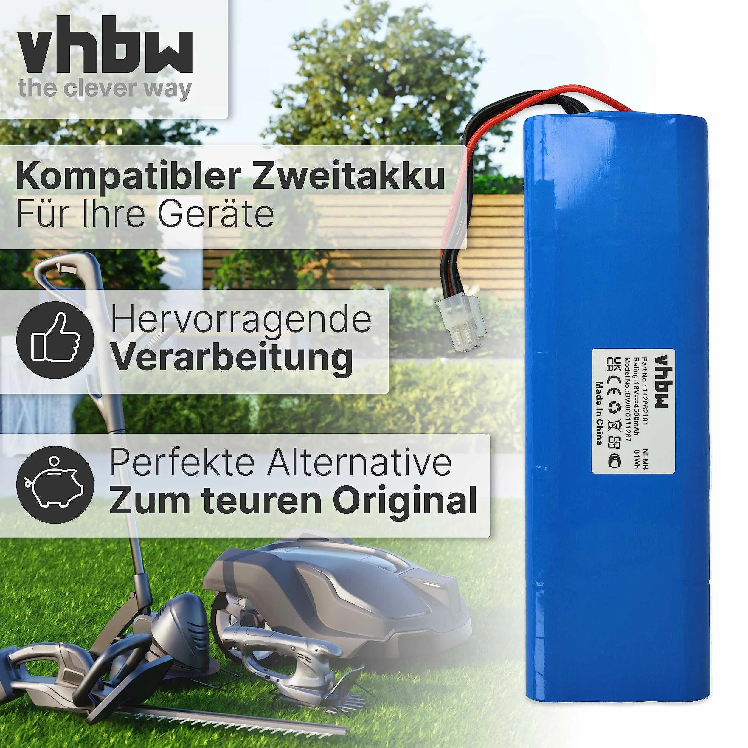 Vhbw NiMH akumulator 4500 mAh 18 V do kosiarek automatycznych 1128621-01