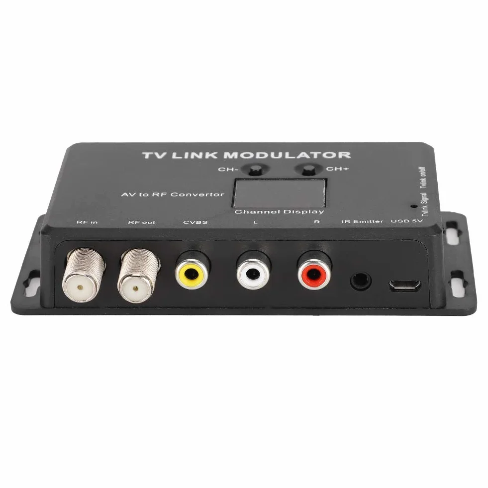 ASHATA UHF modulator, TM70 UHF TV LINK Modulator Konwerter AV na HF Przedłużacz podczerwieni z wyświetlaczem kanałów, obsługuje PAL/NTSC z kablem USB do ładowania laptopa