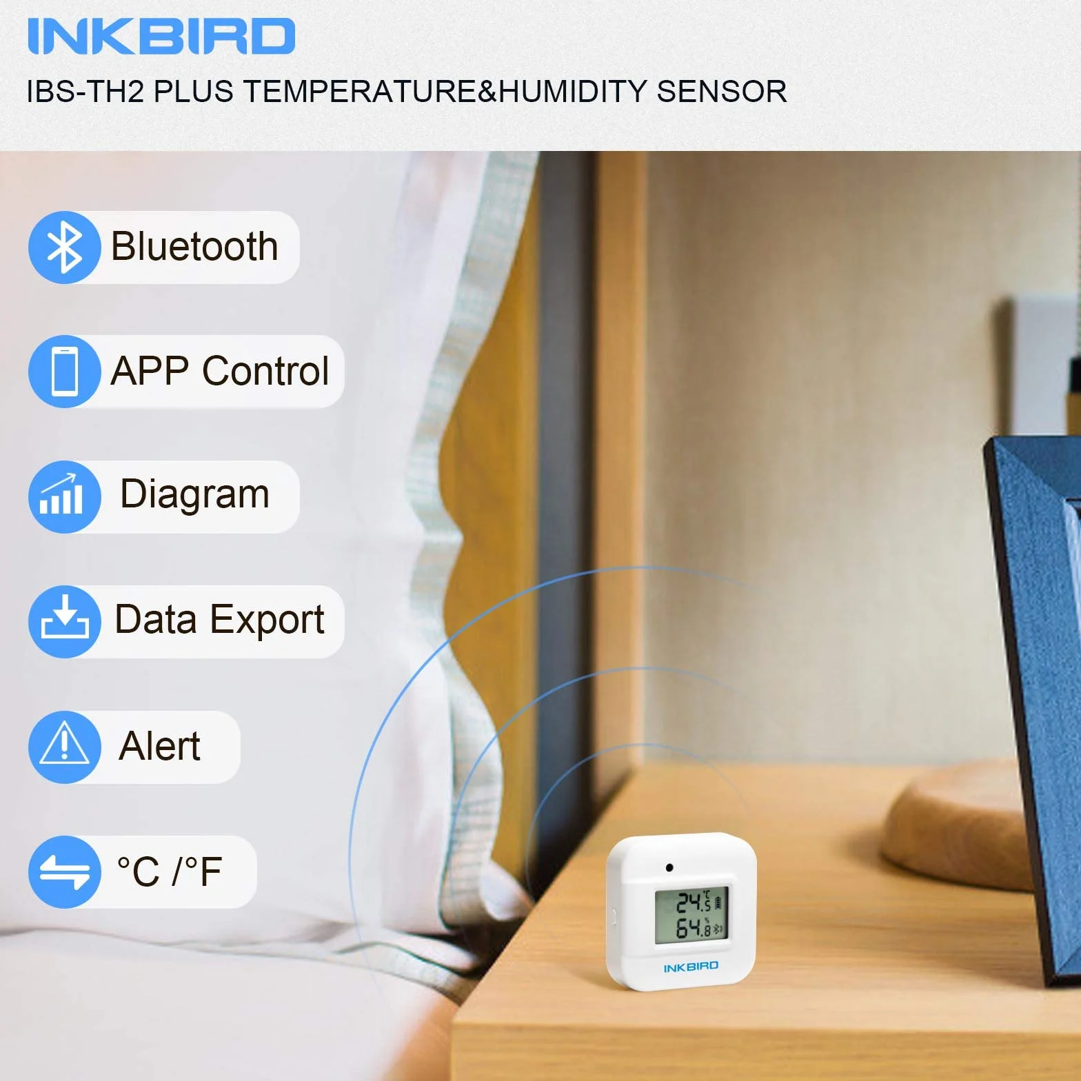 Inkbird IBS-TH2 PLUS Bluetooth termometr czujnik wilgotności kryty czujnik temperatury wilgotności do domu garaż piwnica na wino