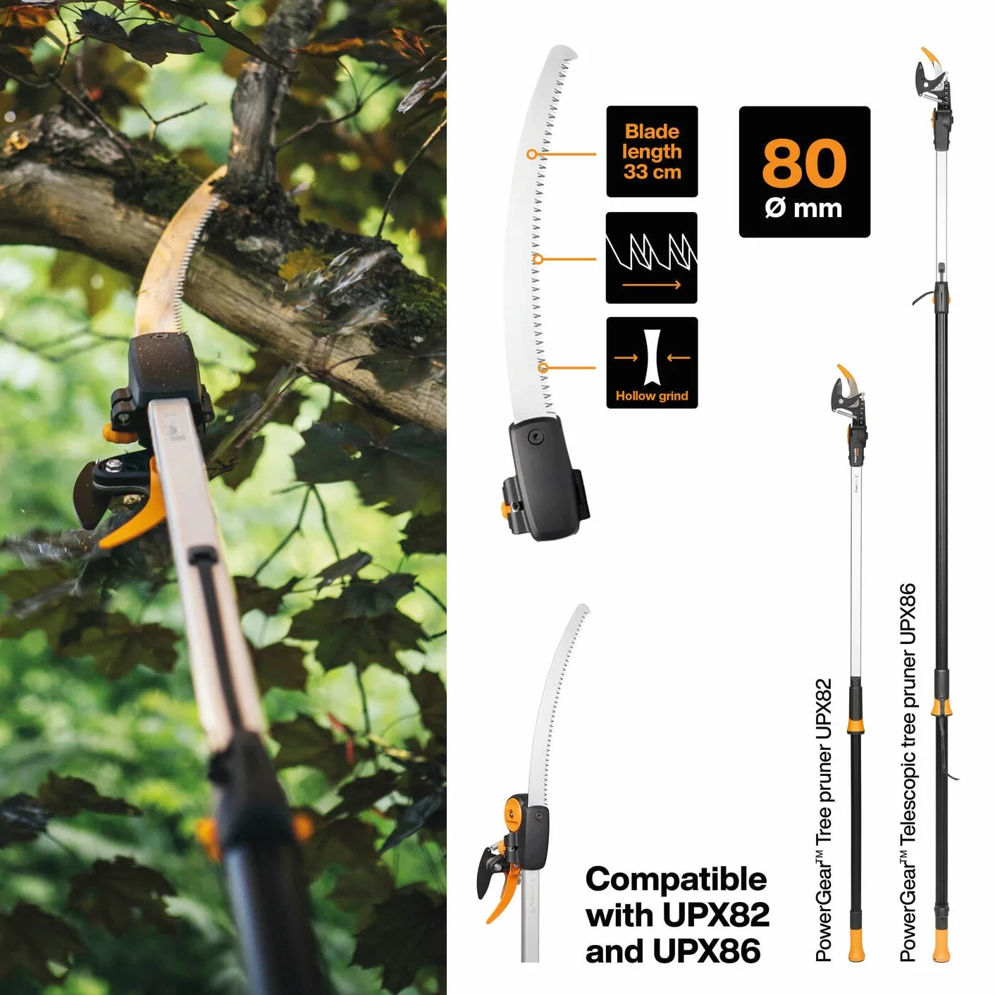 Fiskars Powergear Piła Ręczna do Gałęzi, Czarny, 46 cm