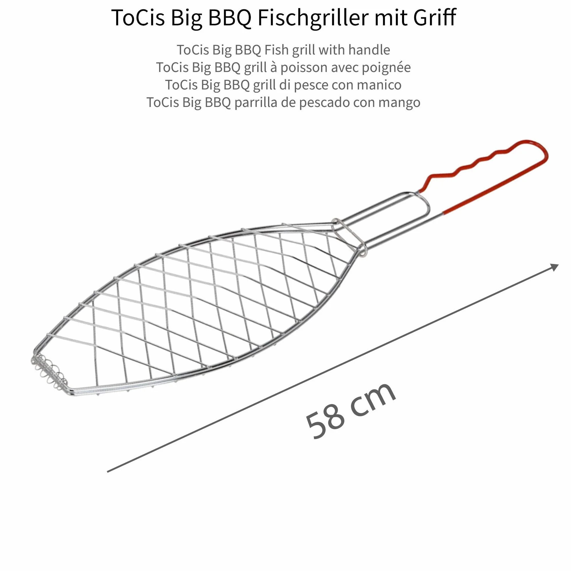 ToCi Zestaw 4 grillów na ryby srebrny duży metalowy kosz na warzywa 58 x 13 cm szczypce do grillowania