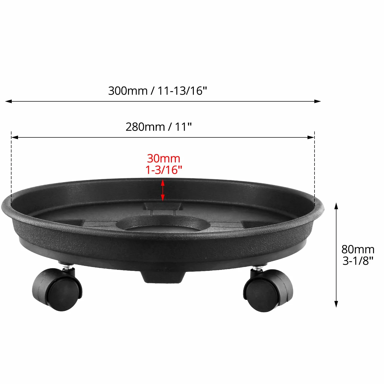 QWORK Plastikowy wózek na rośliny, 30 cm, stojak na rośliny z uniwersalnymi kółkami, wytrzymały pojemnik na rośliny, do użytku wewnątrz i na zewnątrz, 3 szt